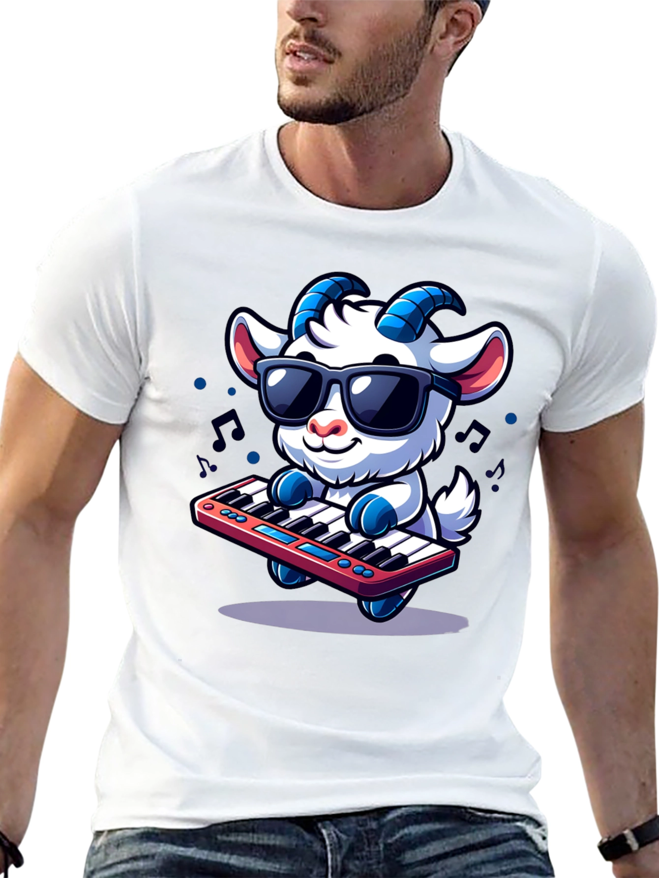 Black Cool Goat Keyboard Player Graphic Tee view 13