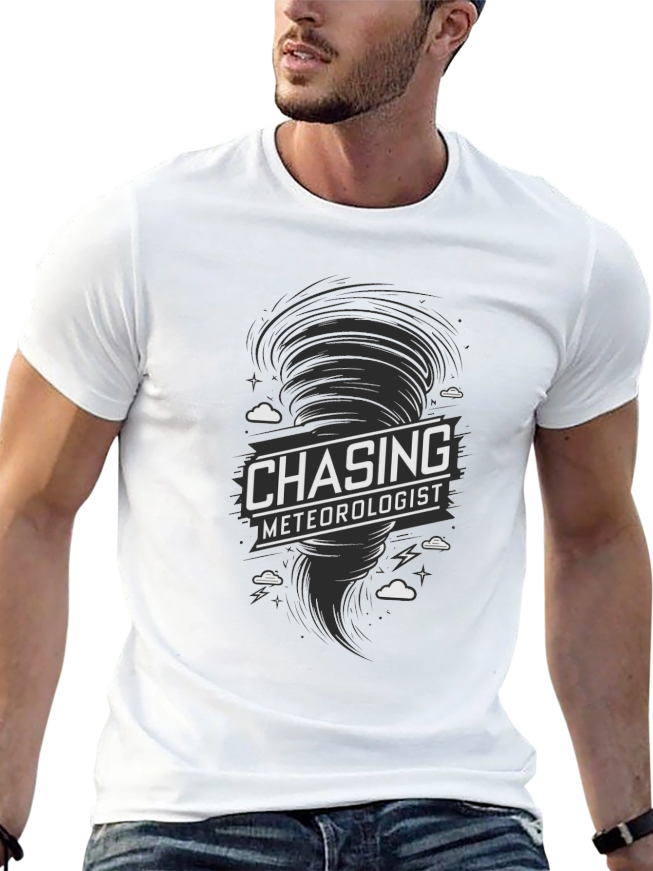 Black Chasing Meteorologist Tornado Graphic T-Shirt view 13