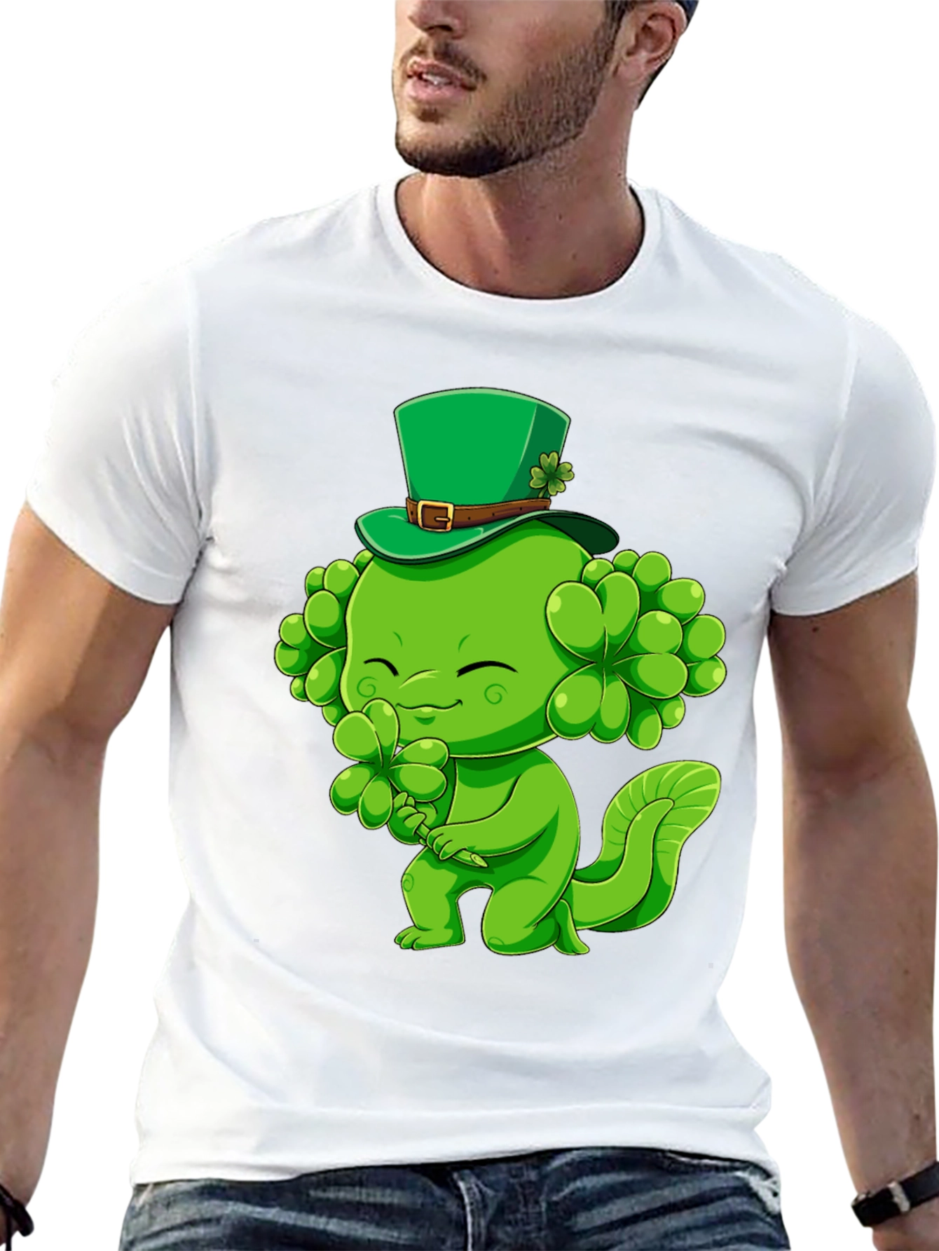 Black St. Patrick's Day Shamrock Monster T-Shirt view 13