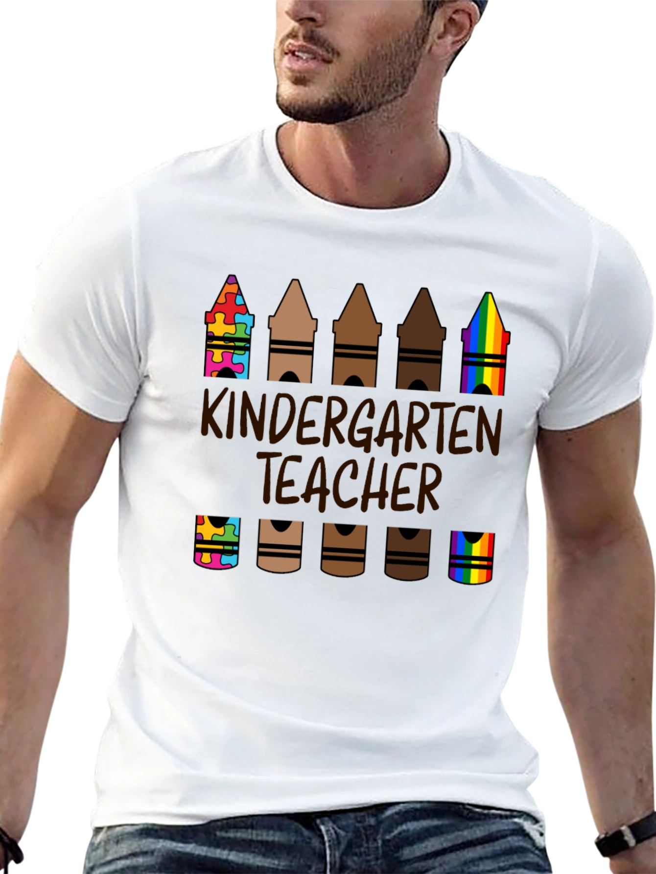 Black Kindergarten Teacher Crayon T-Shirt view 13