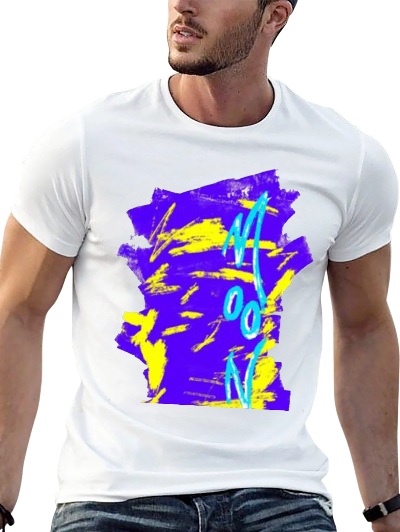 Black Abstract 'Moon' Graphic Tee - Black Cotton Blend view 13