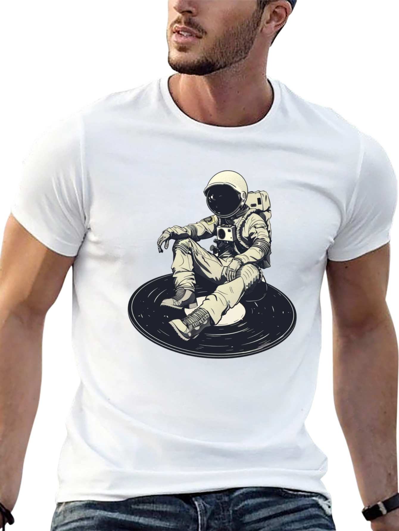 Black Astronaut DJ Graphic T-Shirt - Black Cotton Blend view 13