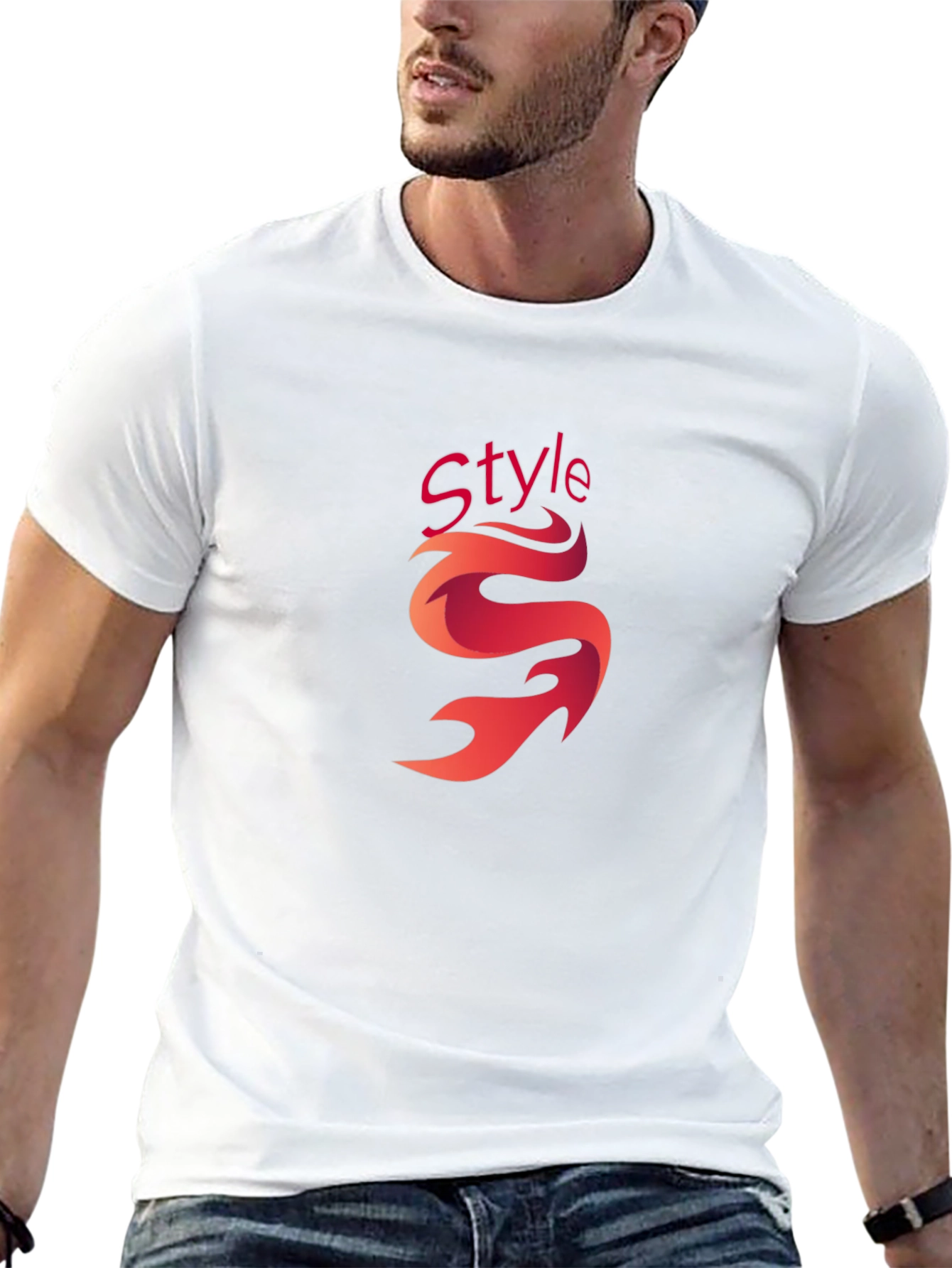 Black Stylish Black Graphic Tee - 'Style' Flame Design view 13