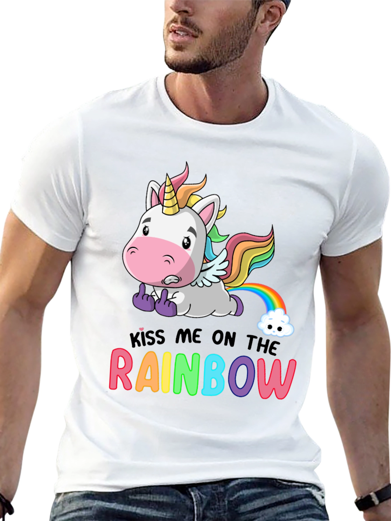 Black Kiss Me On The Rainbow T-Shirt Unicorn Funny view 13