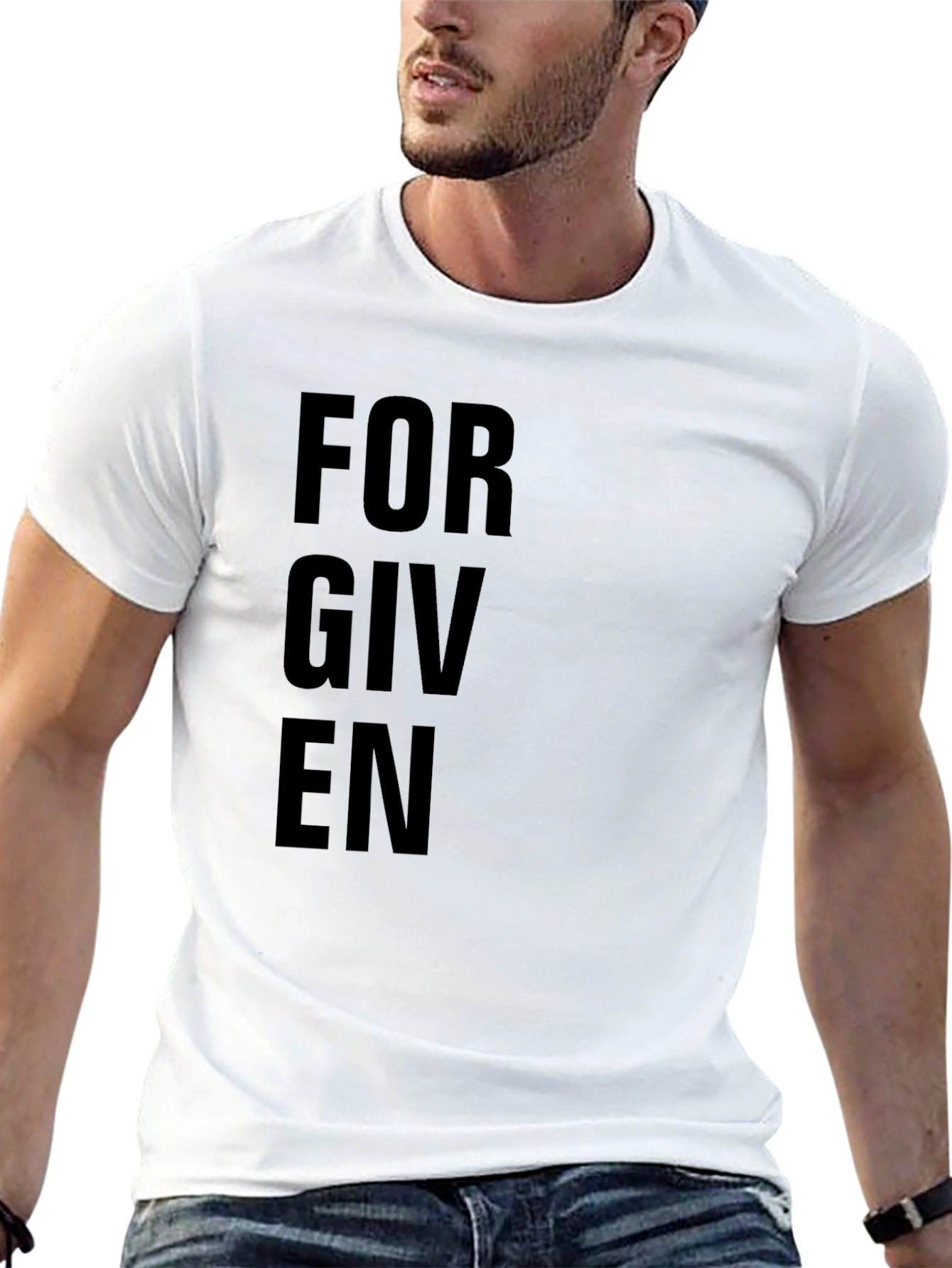 Black Forgiven Black Crewneck T-Shirt - Christian Apparel view 13