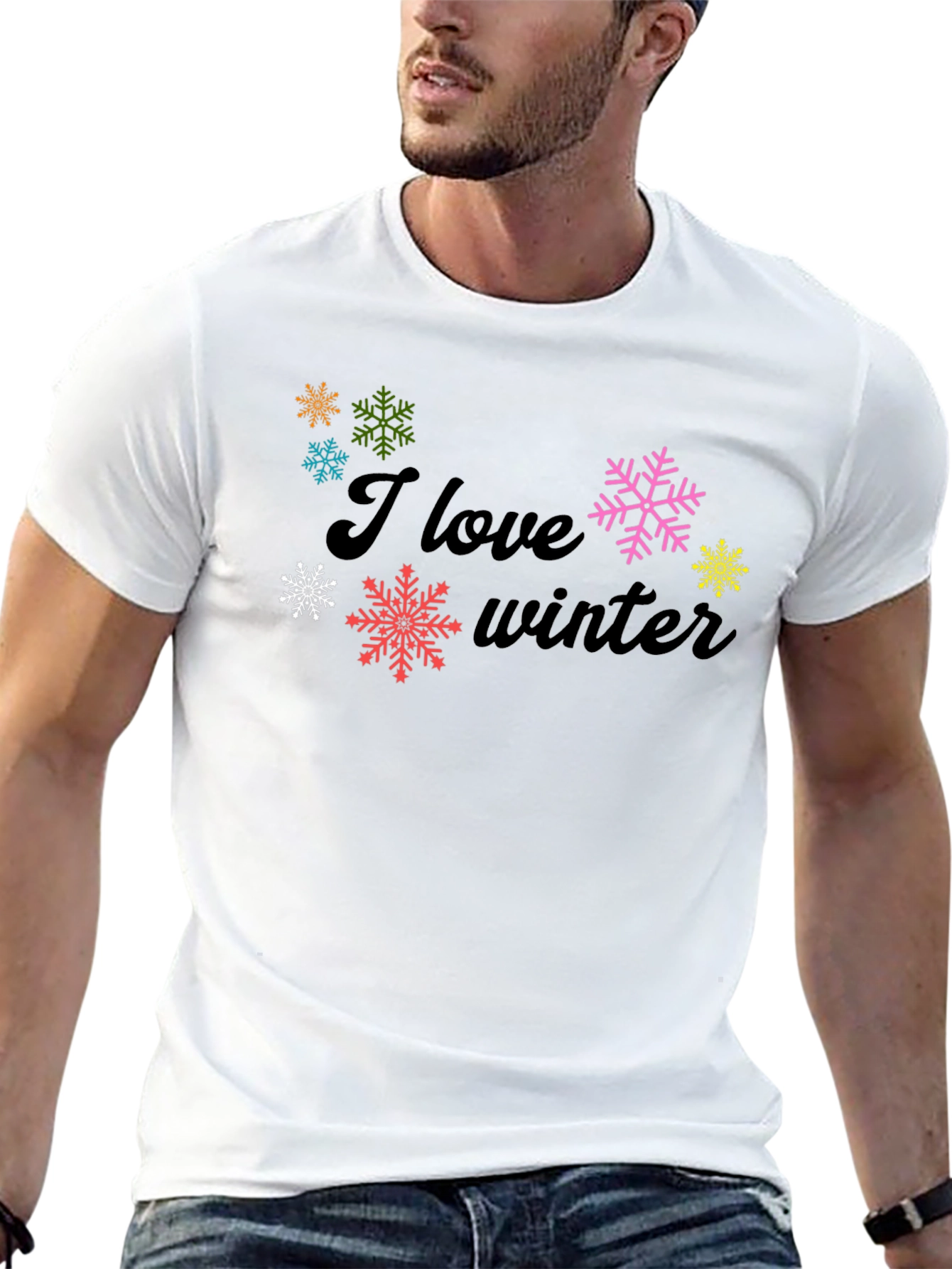 Black I Love Winter Black Graphic Tee Shirt view 13