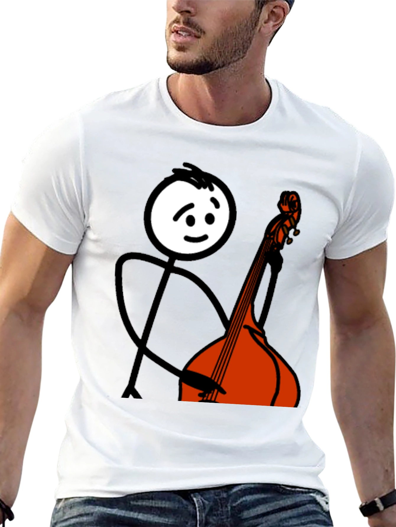 Black Stick Figure Bass Player Graphic Tee view 13