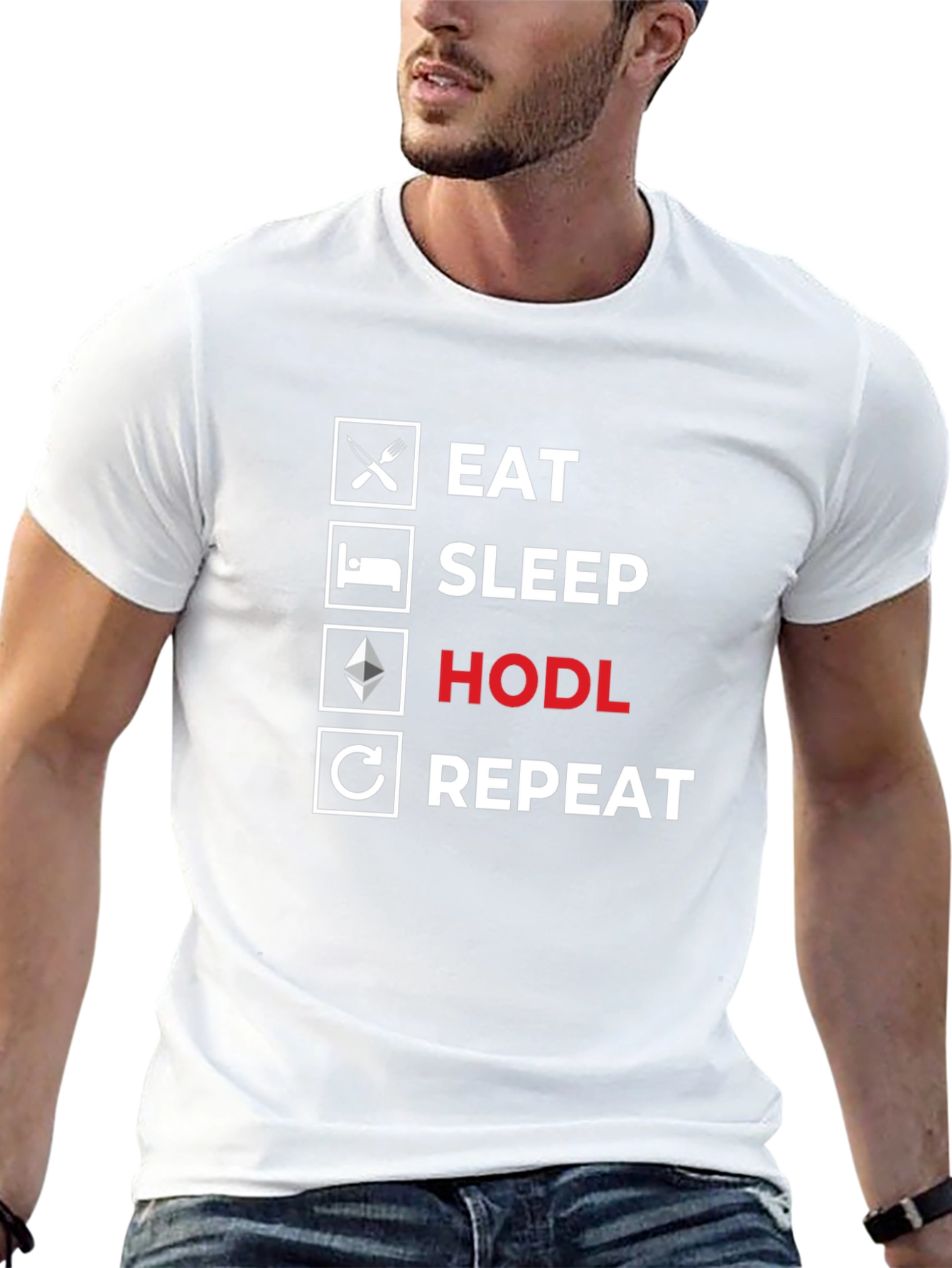 Black Eat Sleep HODL Repeat T-Shirt - Crypto Investor Tee view 13