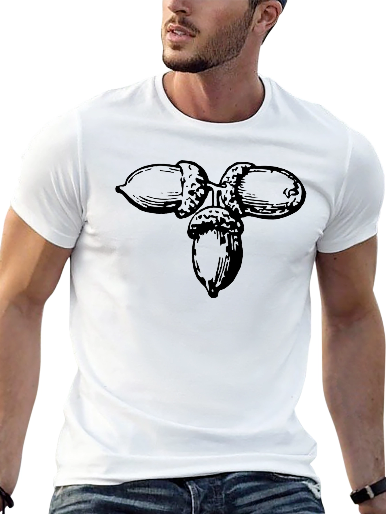 Black Acorn Trio Graphic Tee - Nature Inspired Casual Wear view 13