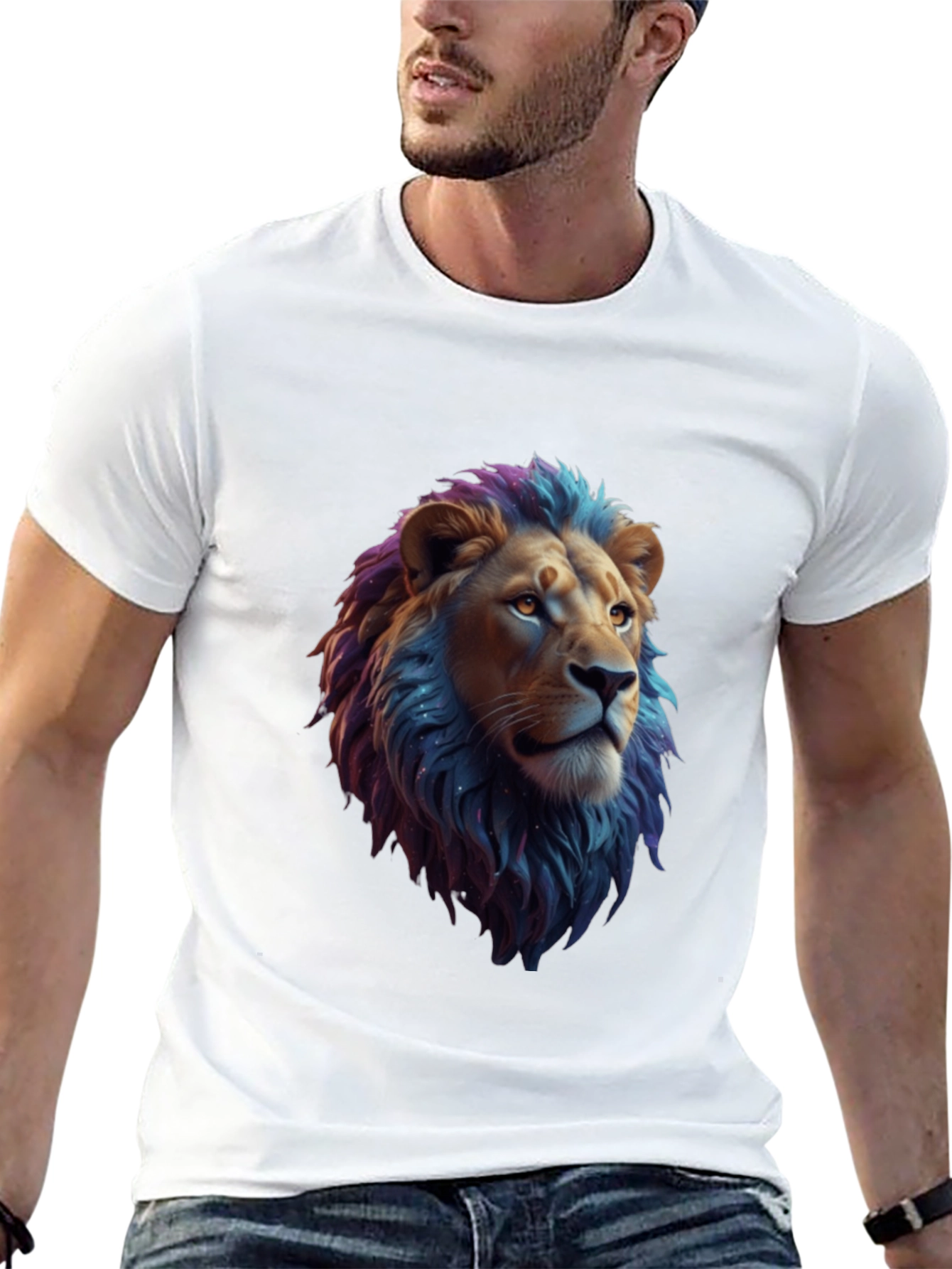 Black Lion Head Graphic Tee - Cool Animal Print Shirt view 13