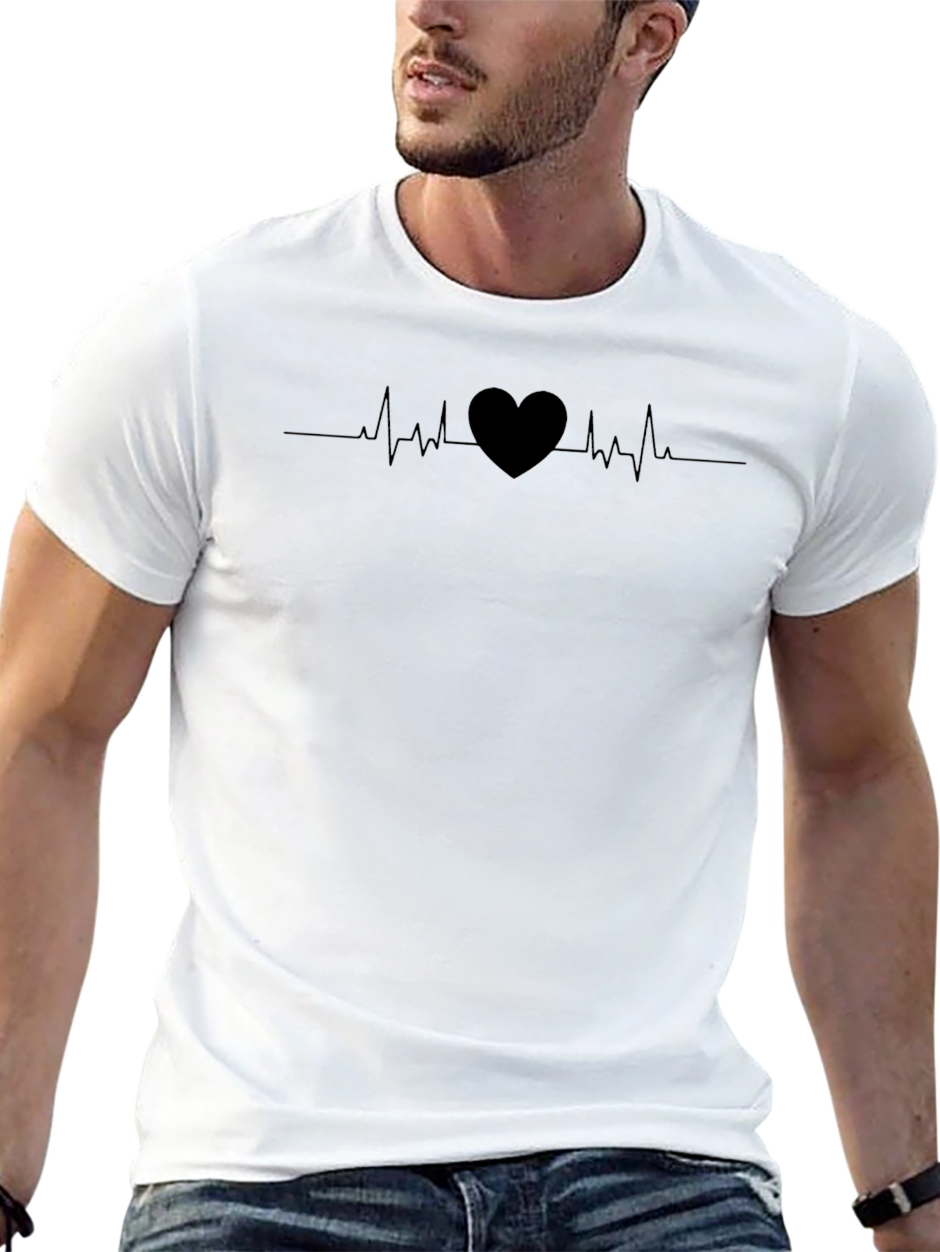 Black Heartbeat Heart Graphic Tee - Casual Black T-Shirt view 13