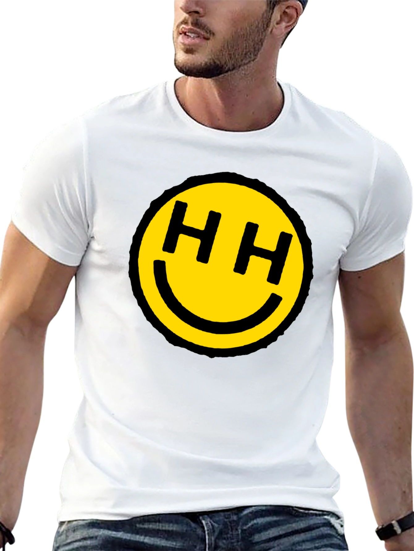 Black Happy Face HH Graphic Tee - Black Cotton Blend view 13