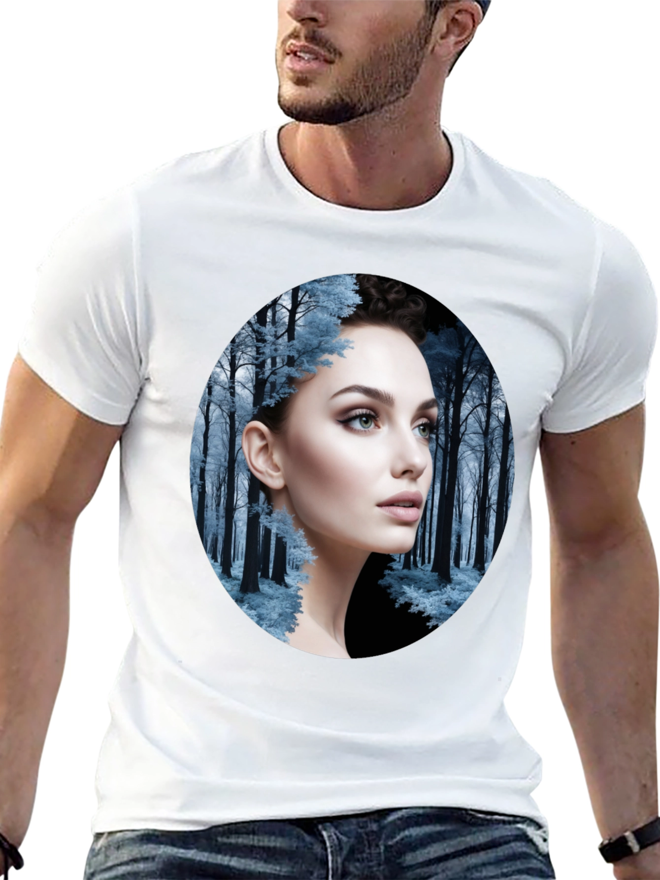 Black Woman in Winter Forest Black T-Shirt view 13