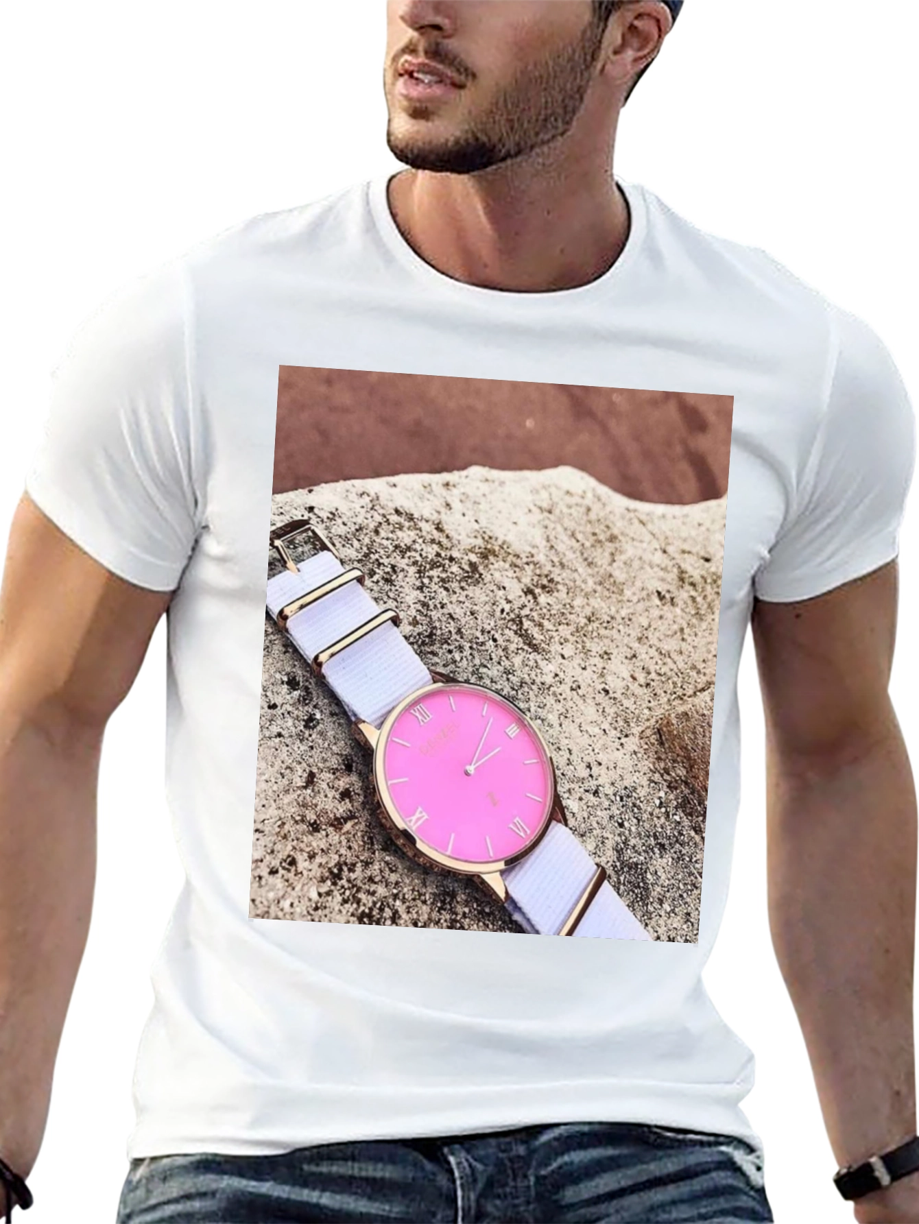 Black Stylish Pink Watch Tee - Modern Timepiece Design view 13