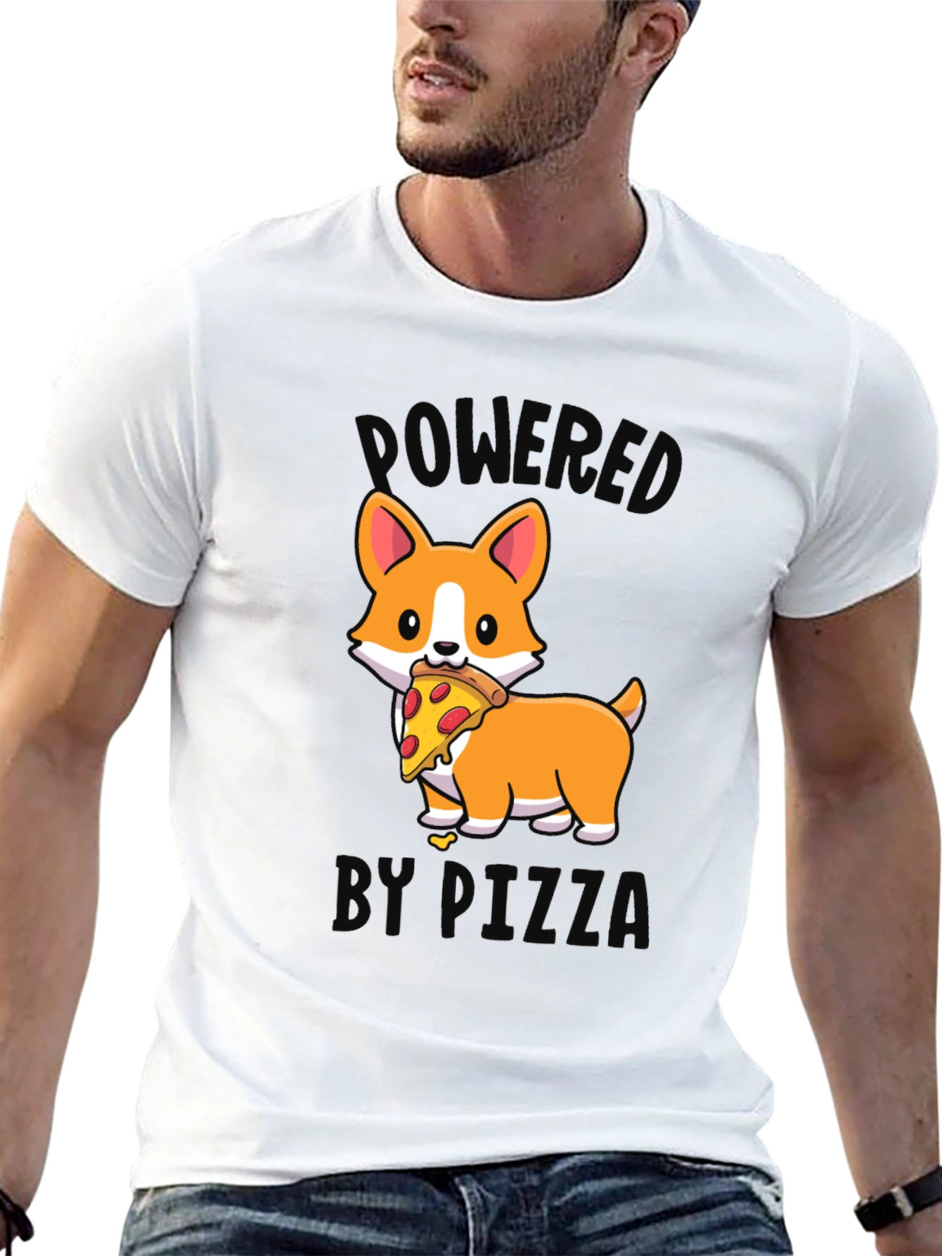 Black Corgi Pizza T-Shirt - Powered by Pizza view 13