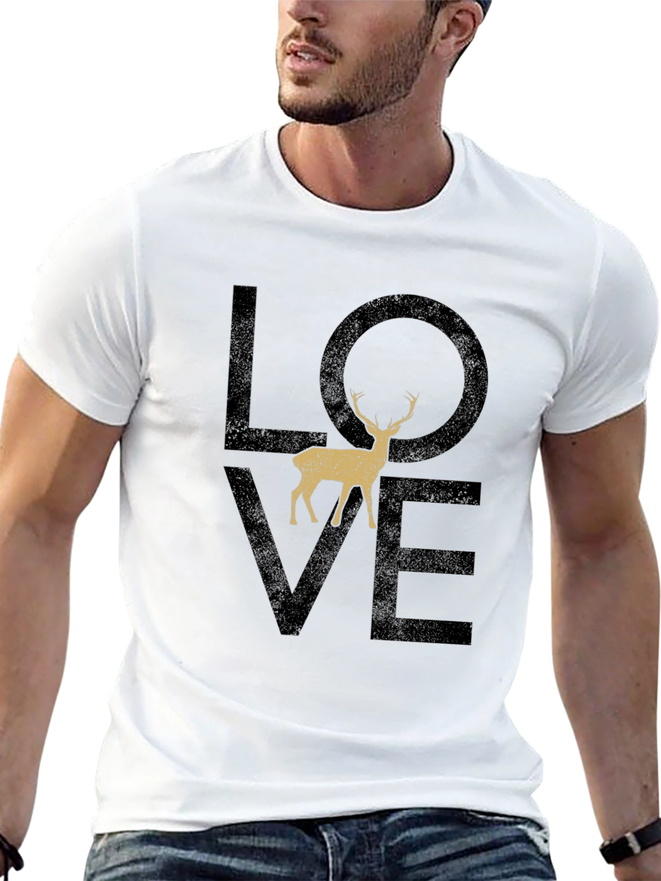 Black Love Deer Graphic T-Shirt - Casual Black Tee view 13