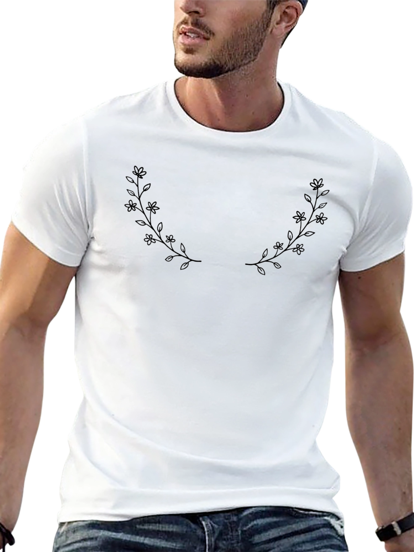 Black Black Floral Laurel Graphic Tee - Modern Minimalist view 13