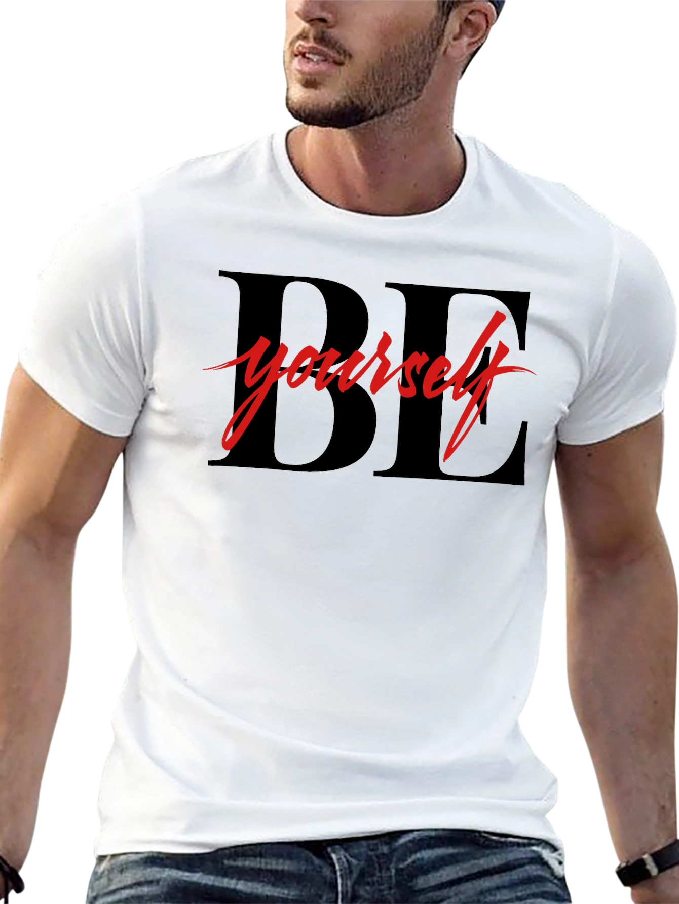 Black Be Yourself Graphic Tee - Motivational Black T-Shirt view 13