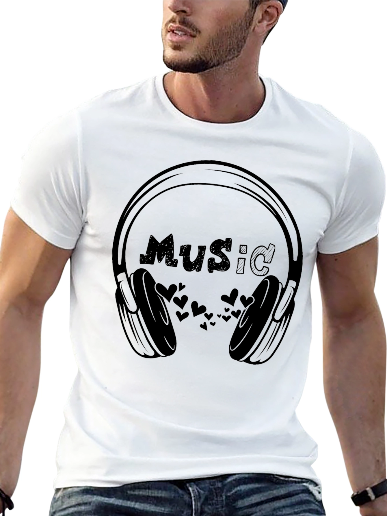 Black Music Lover T-Shirt - Headphones Design view 13