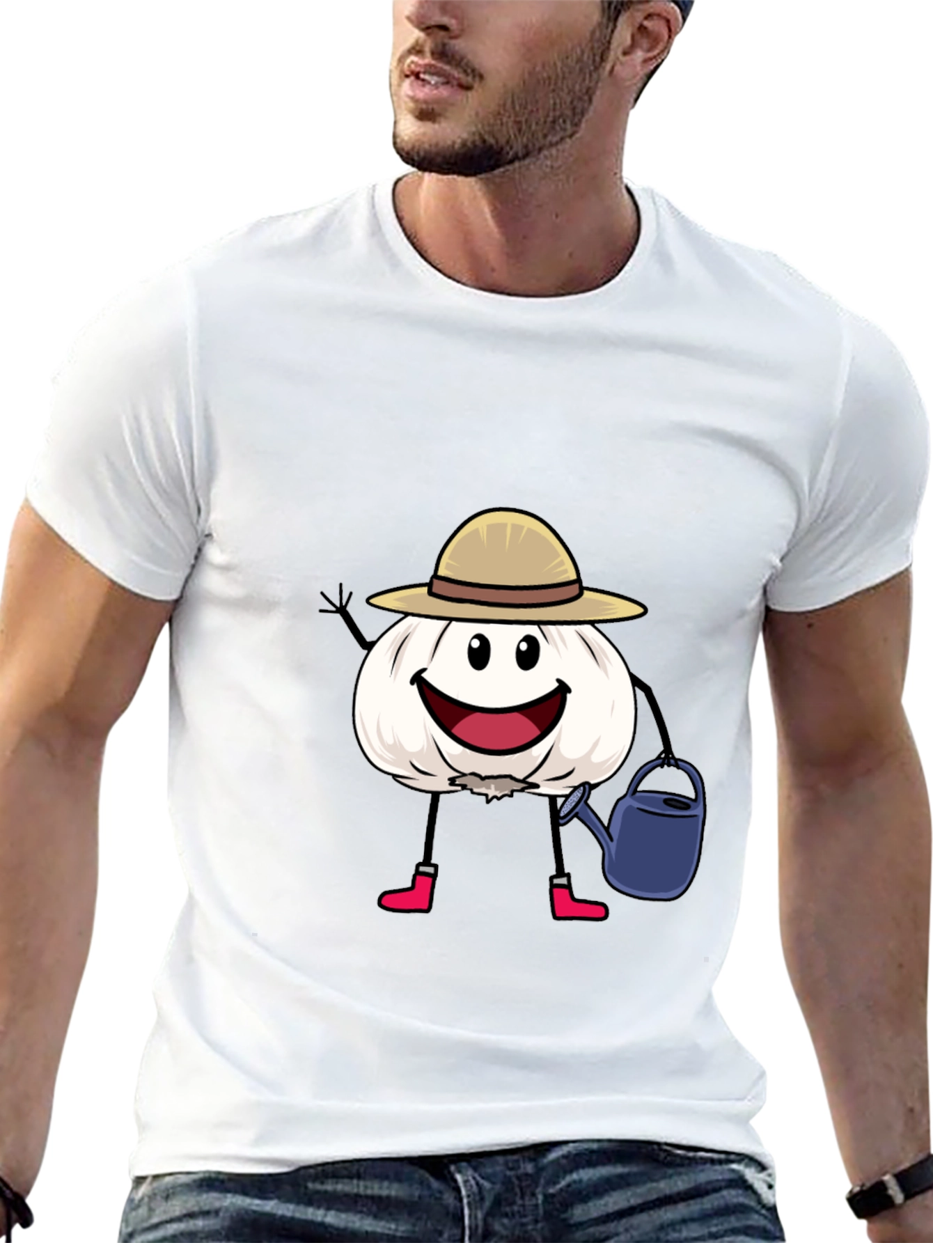 Black Cartoon Garlic Gardener Black T-Shirt view 13