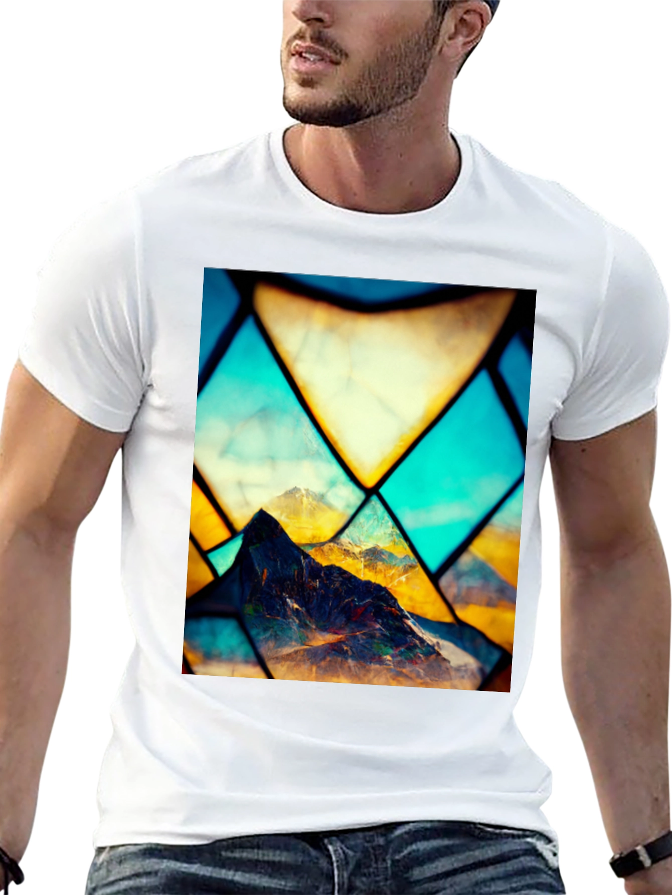 Black Mountain Stained Glass Graphic Black Tee view 13
