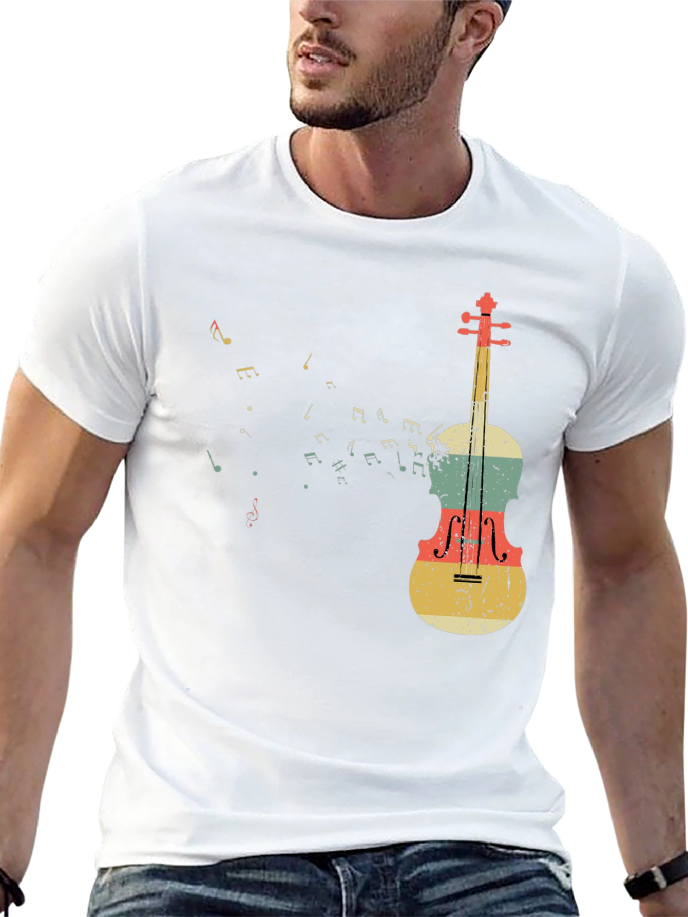 Black Musical Notes & Violin Graphic T-Shirt view 13