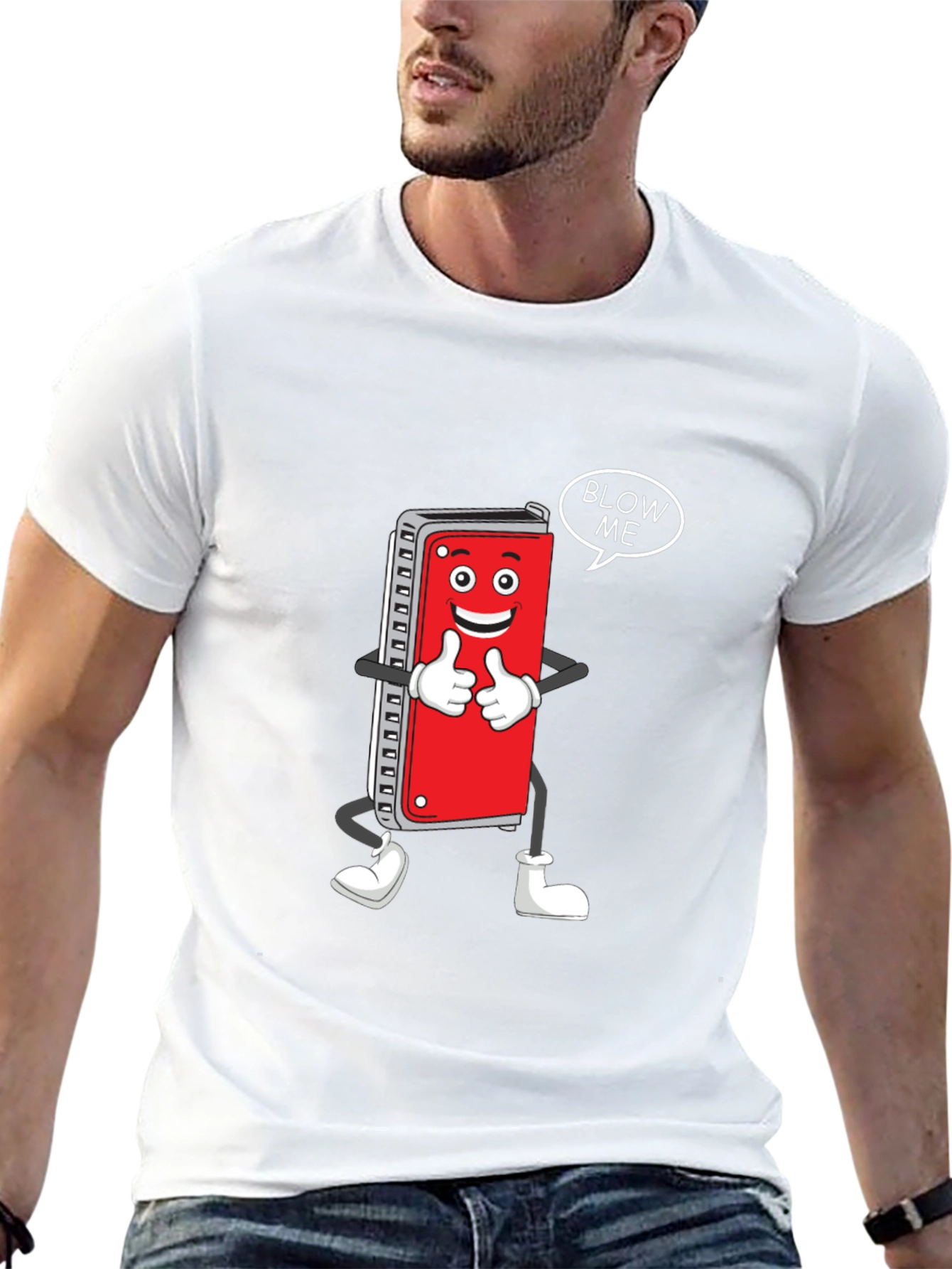 Black Harmonica Cartoon Graphic T-Shirt - Blow Me! view 13