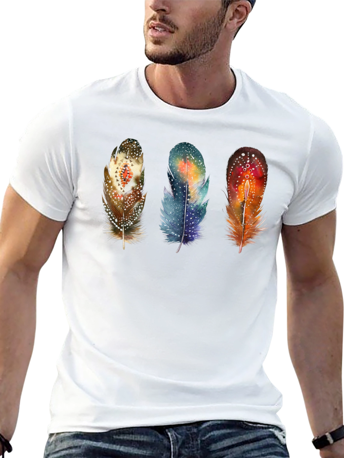 Black Feather Trio Graphic T-Shirt - Unique Artistic Design view 13