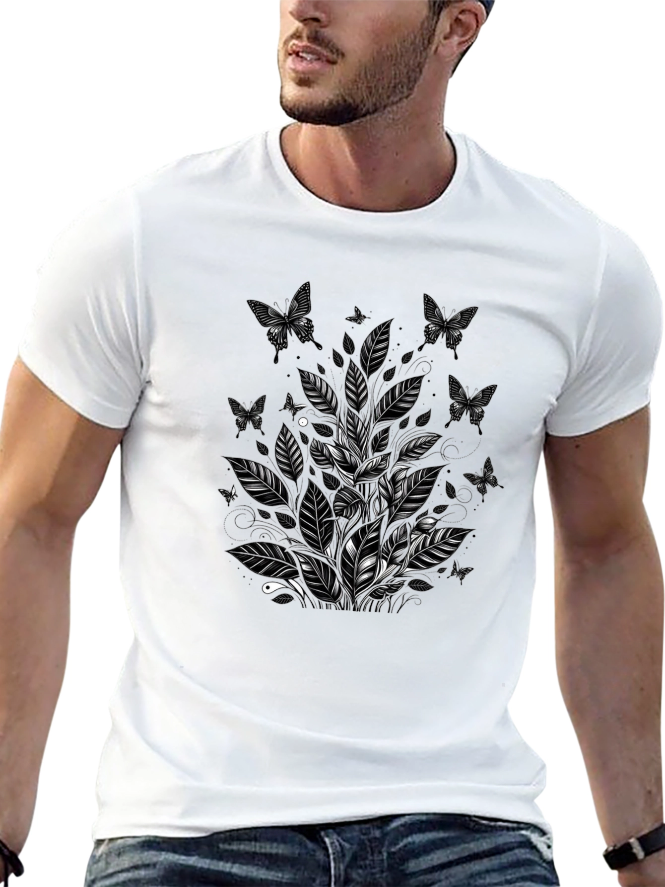 Black Butterfly Botanical Graphic Tee - Black Cotton Blend view 13