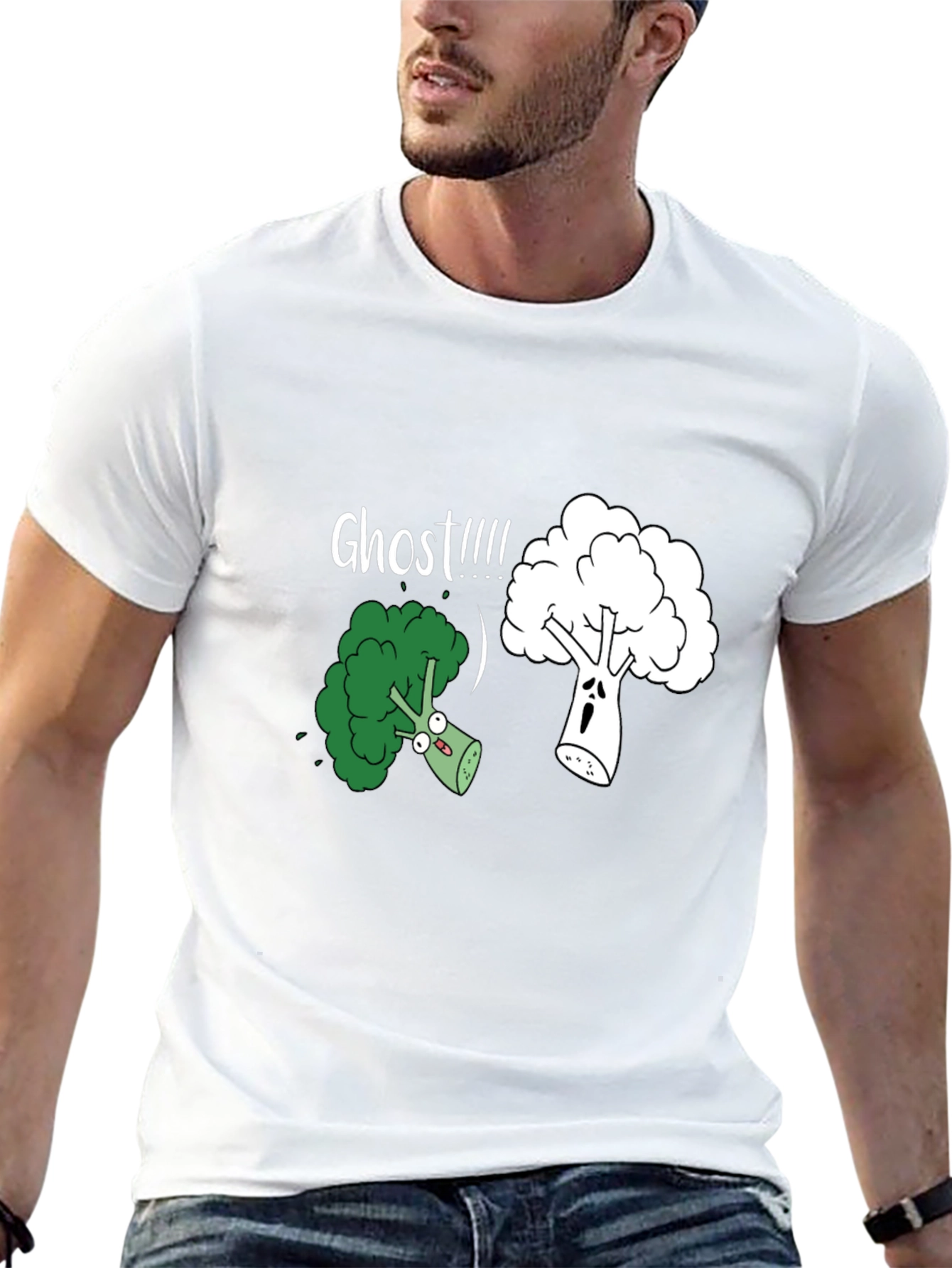 Black Broccoli Ghost Funny Graphic T-Shirt view 13