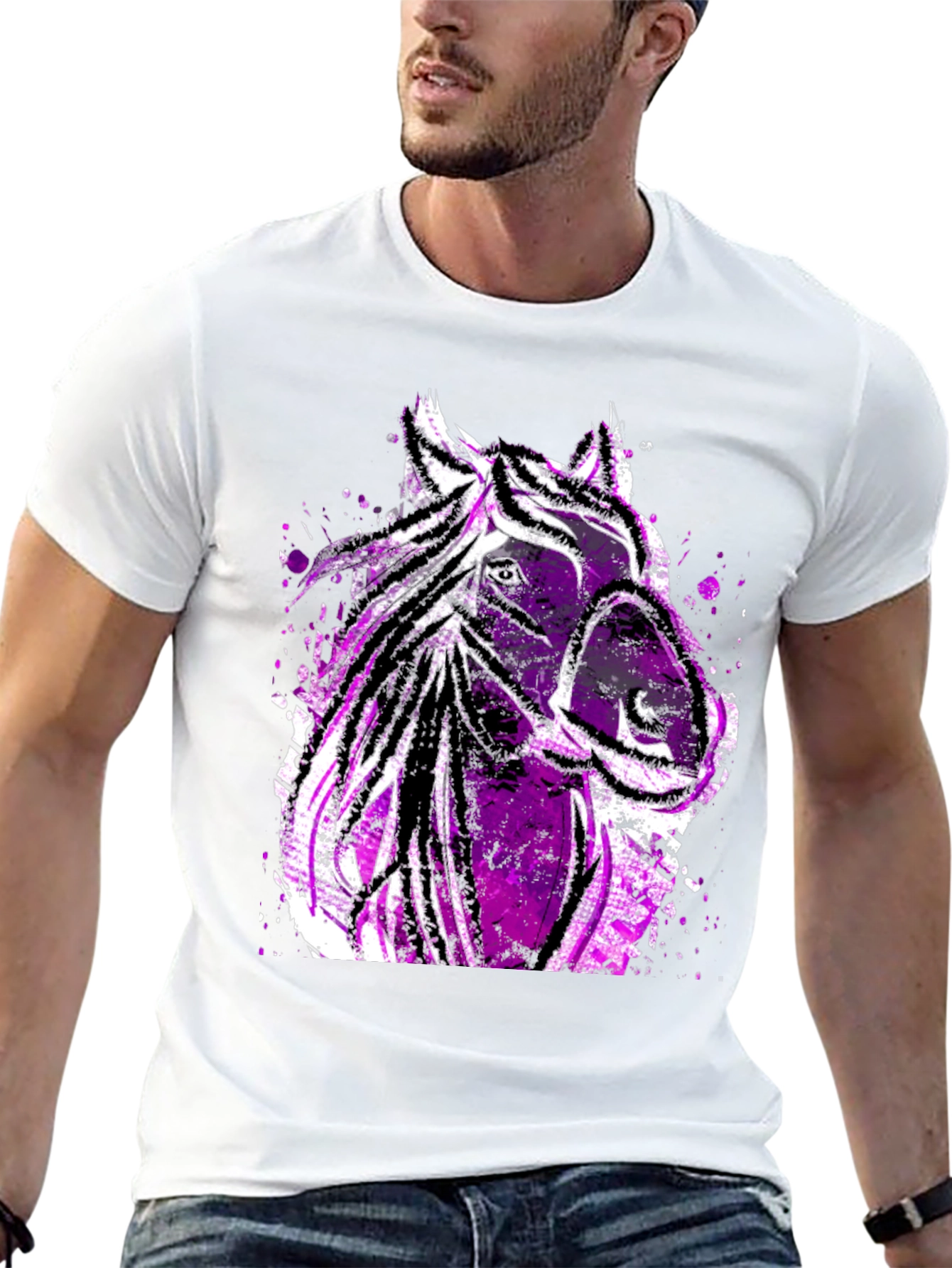 Black Abstract Horse Graphic Men's Tee - Black view 13
