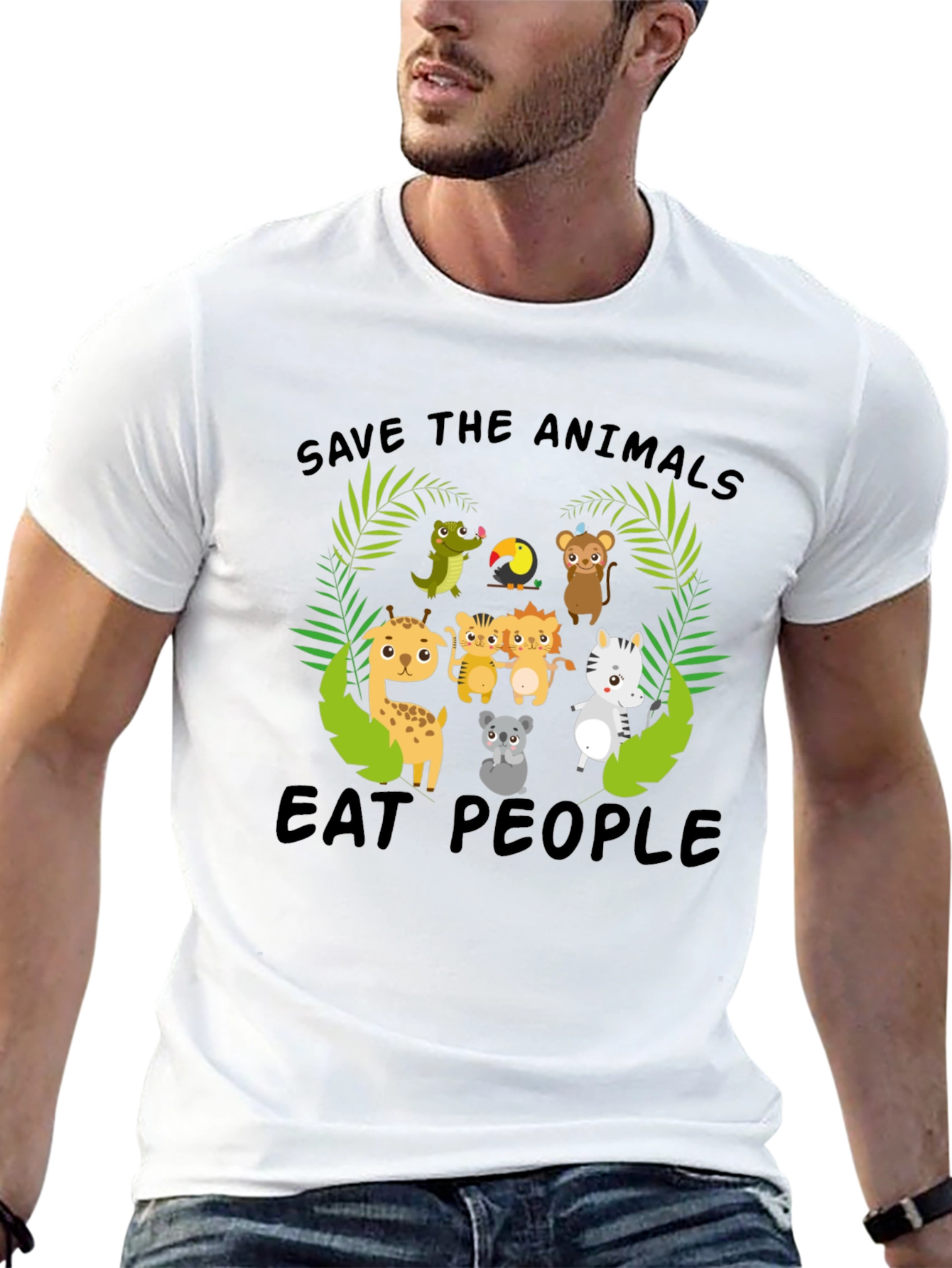 Black Save the Animals Eat People Black T-Shirt view 13
