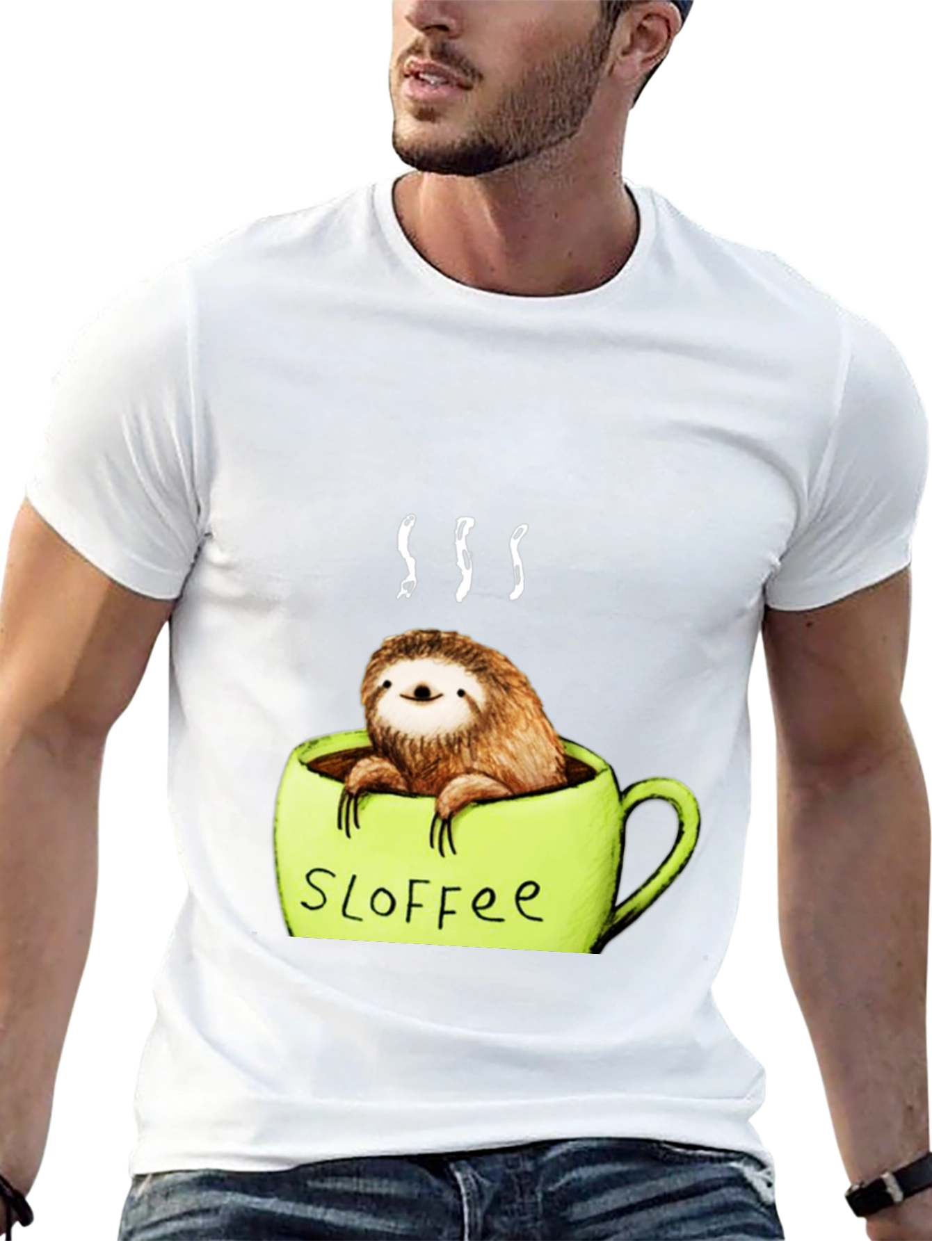 Black Funny Sloth Coffee Graphic Tee view 13