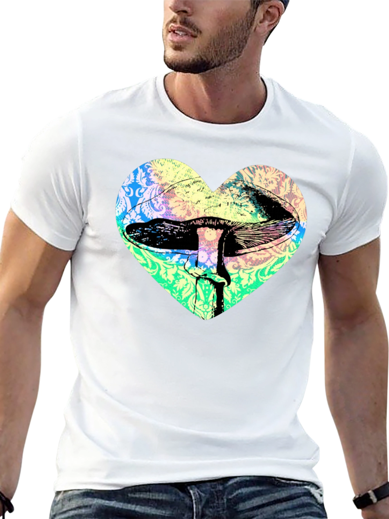Black Psychedelic Mushroom Heart T-Shirt - Groovy Graphic Tee view 13