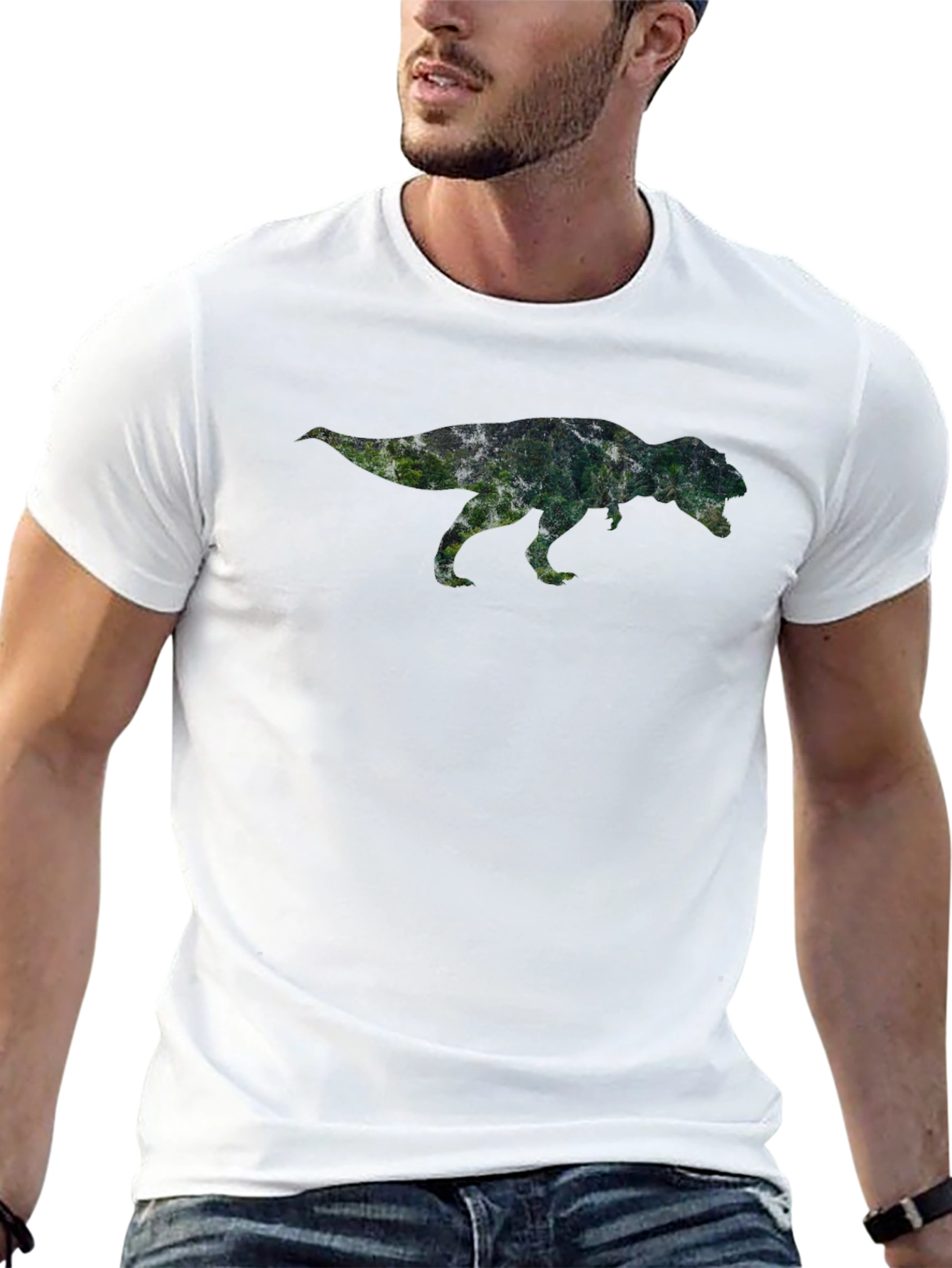 Black Dinosaur Forest Print Black T-Shirt view 13