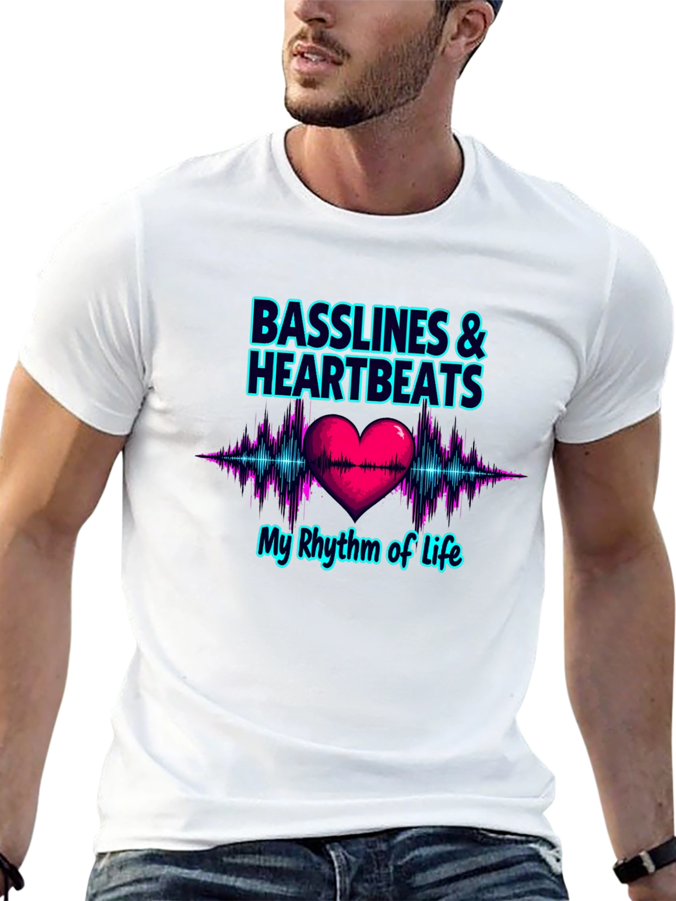 Black Basslines & Heartbeats Graphic T-Shirt view 13