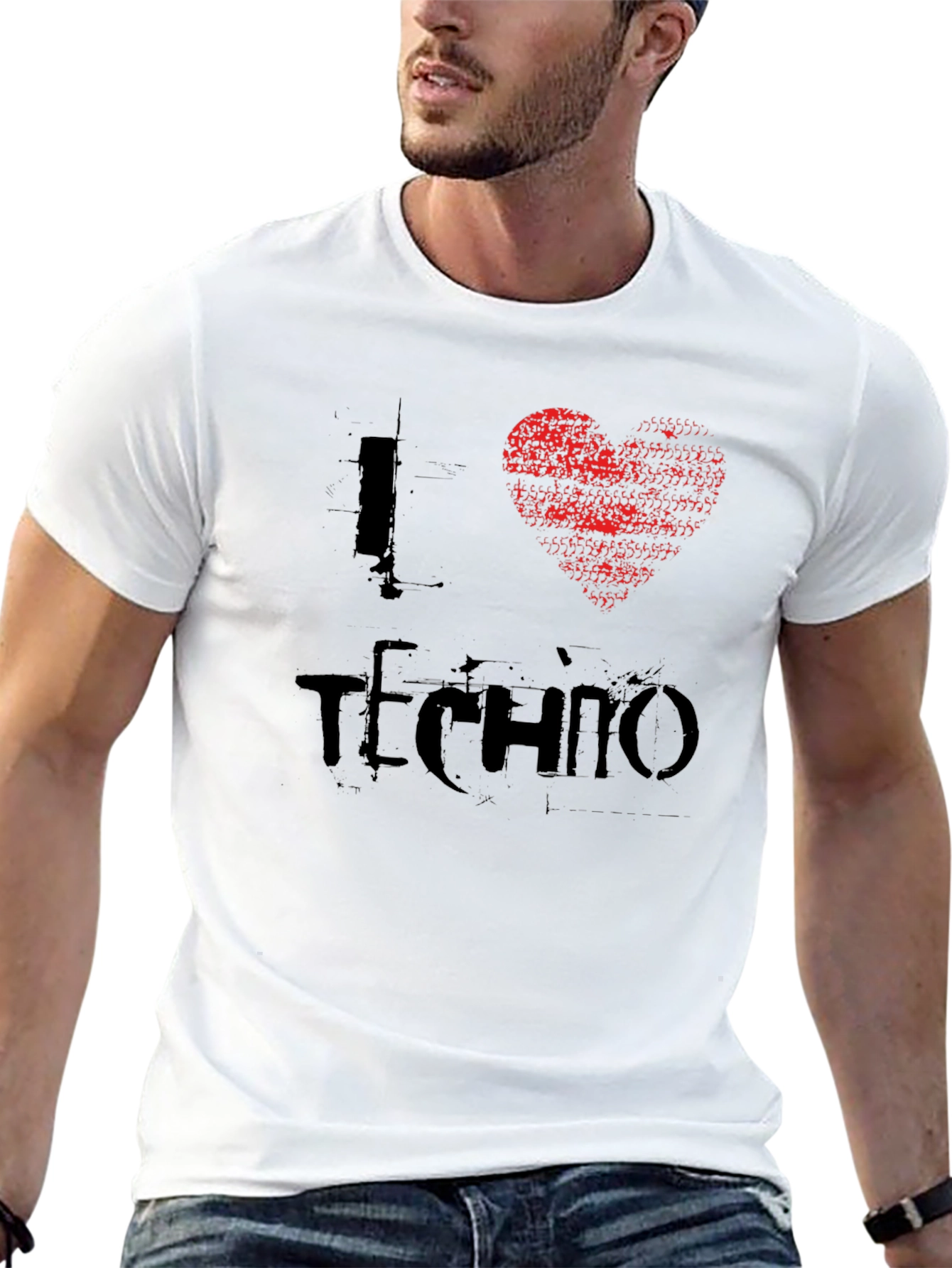 Black I Heart Techno T-Shirt - Distressed Graphic Tee view 13