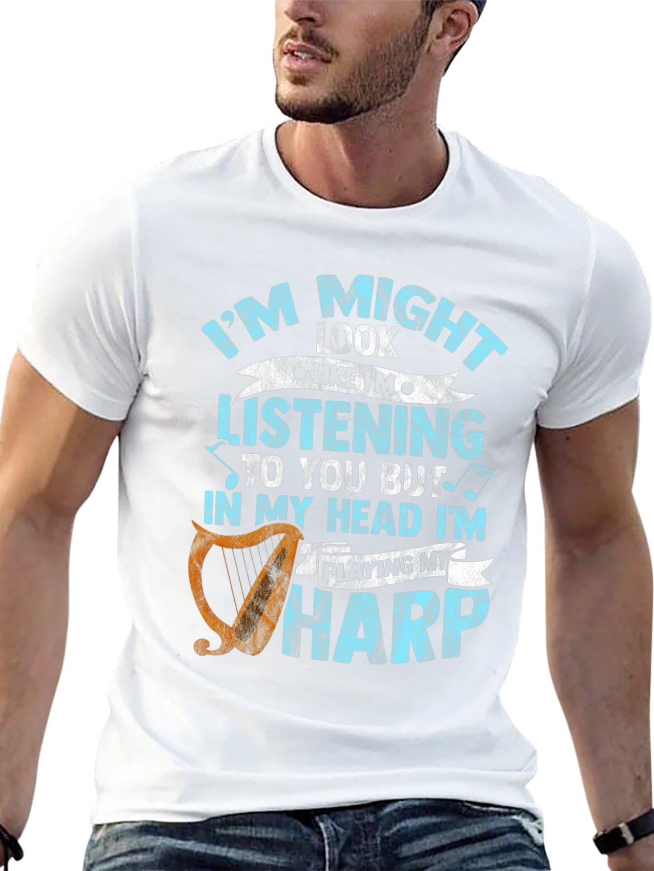 Black Harp Player T-Shirt - "In My Head Playing My Harp" view 13