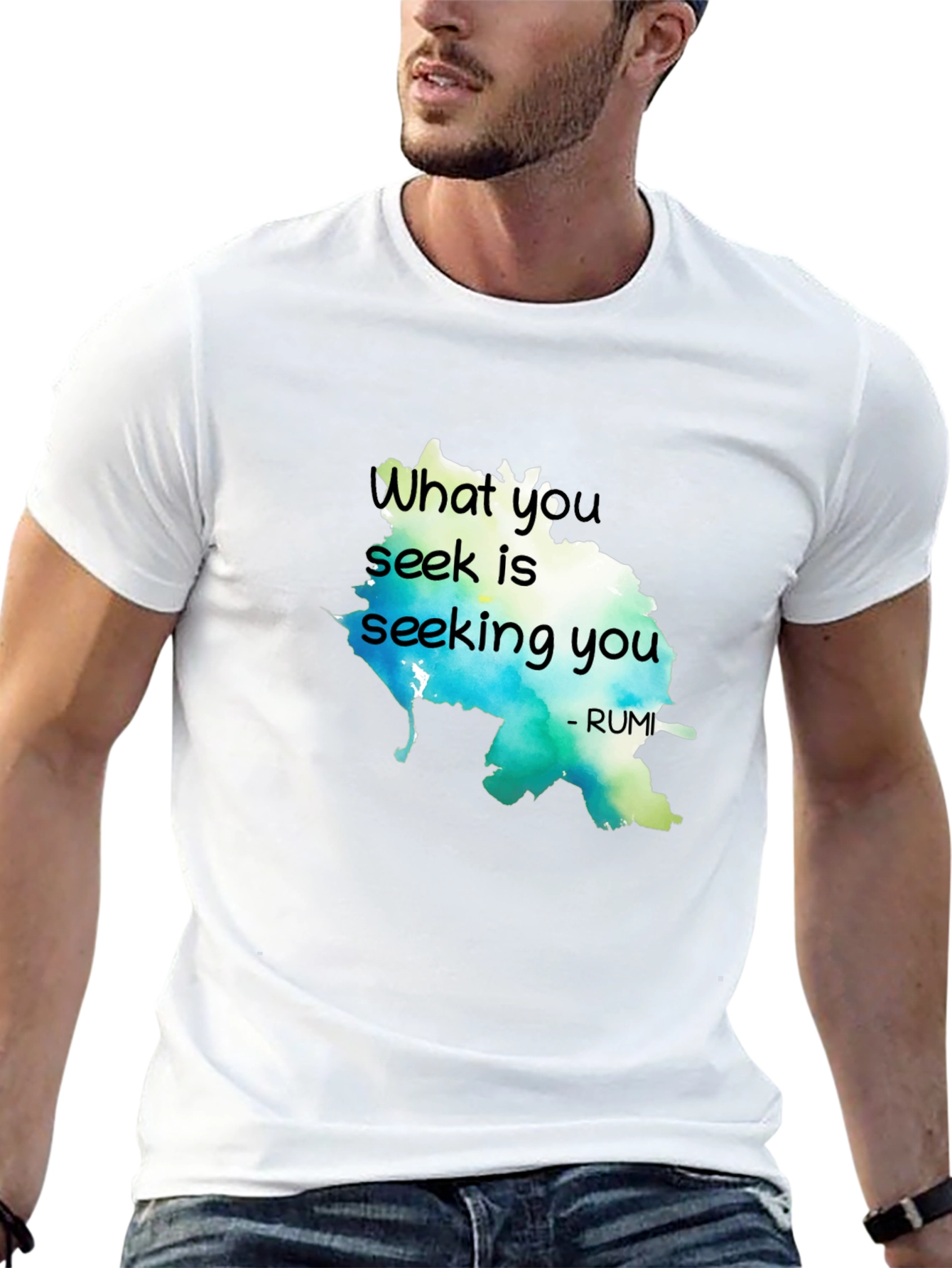 Black Inspirational Rumi Quote T-Shirt - What You Seek view 13