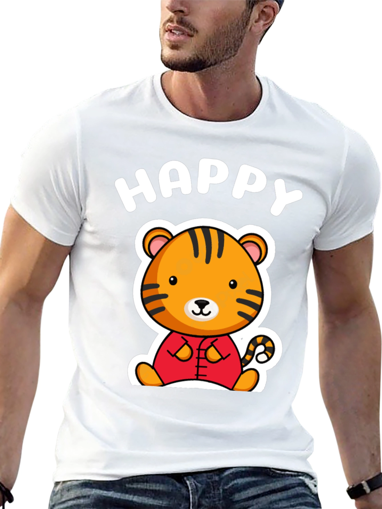 Black Happy Tiger Graphic T-Shirt view 13