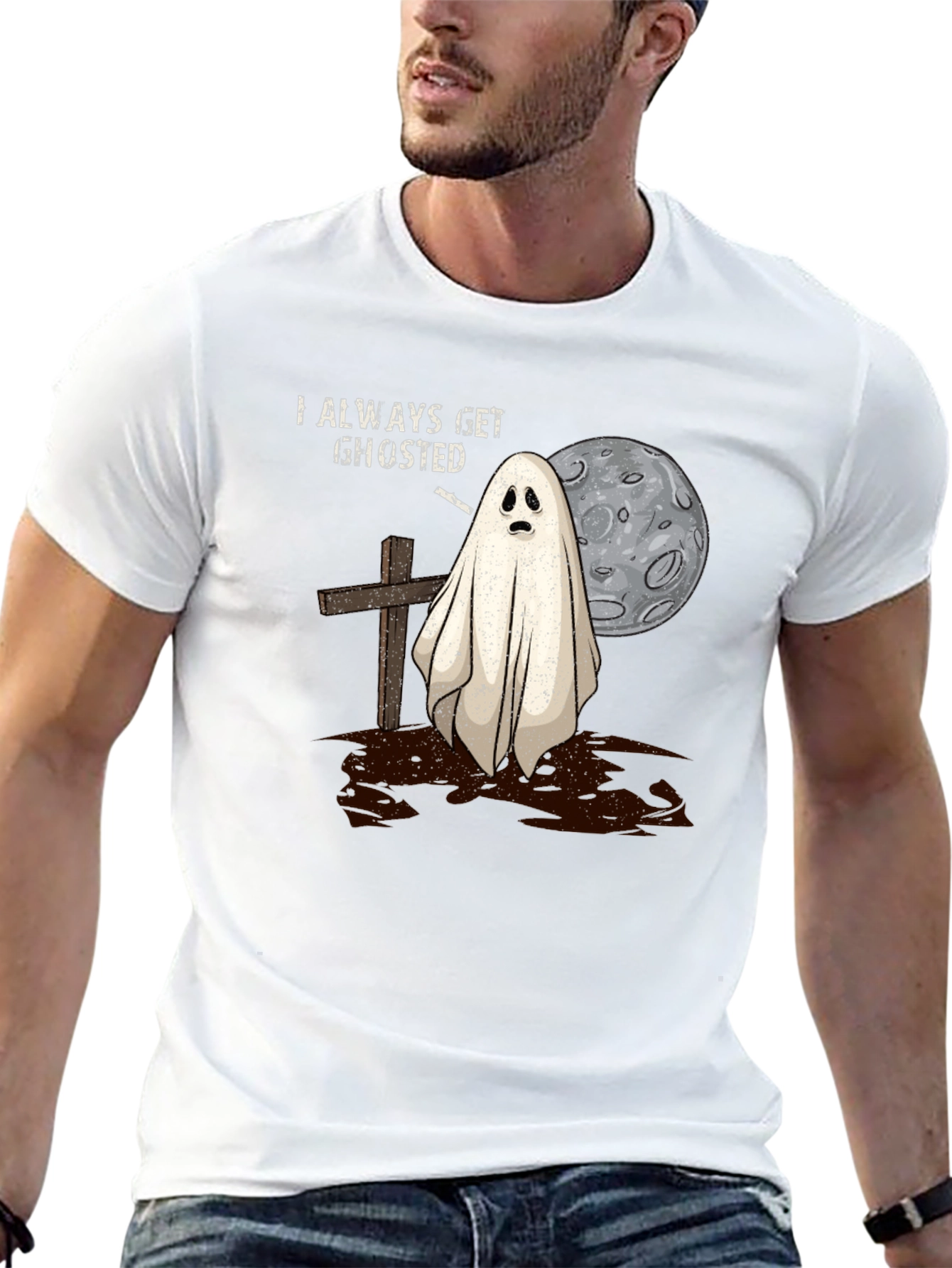 Black Always Get Ghosted Tee - Halloween Humor T-Shirt view 13