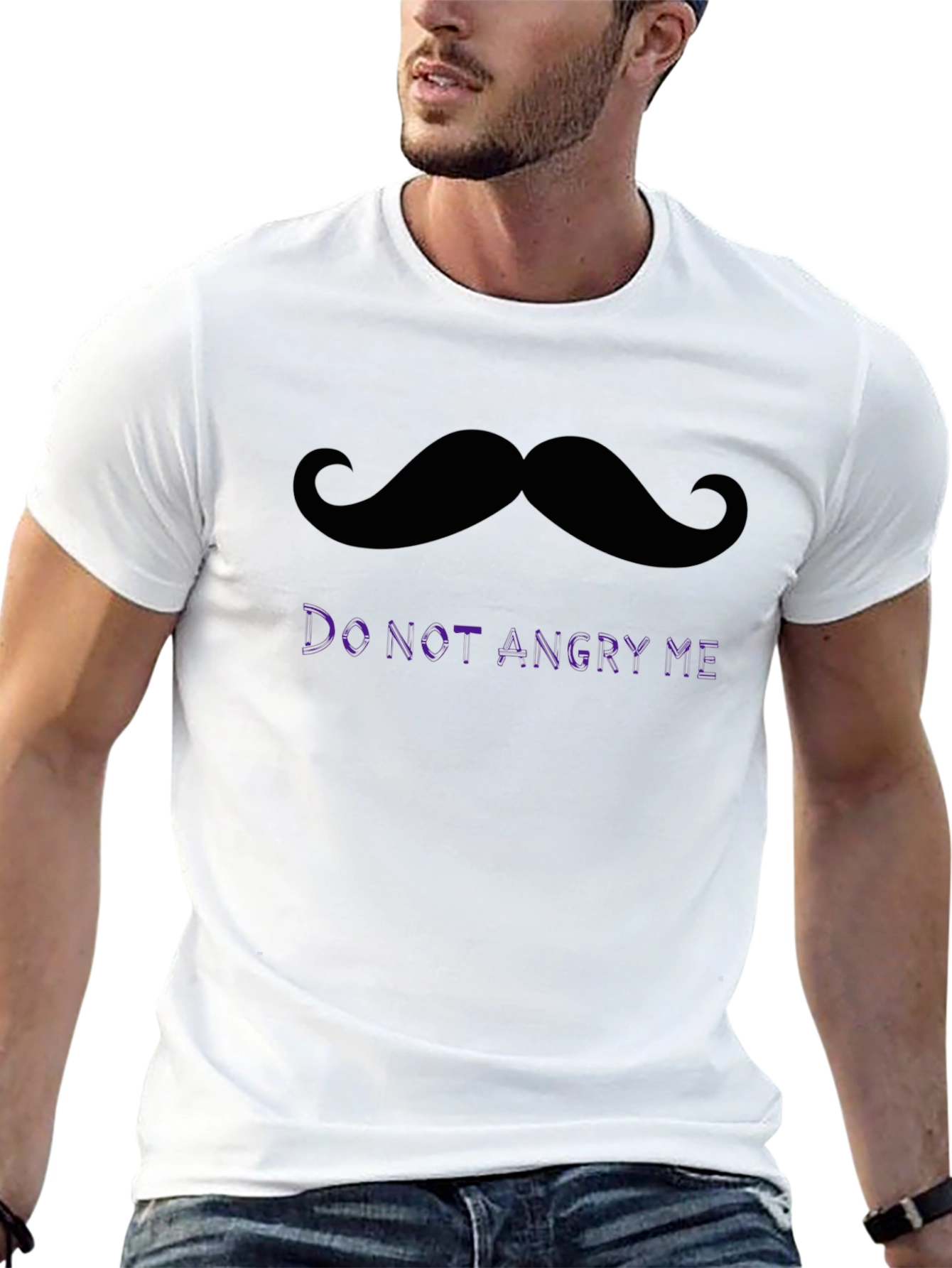 Black Funny Mustache Graphic Tee - Do Not Angry Me! view 13