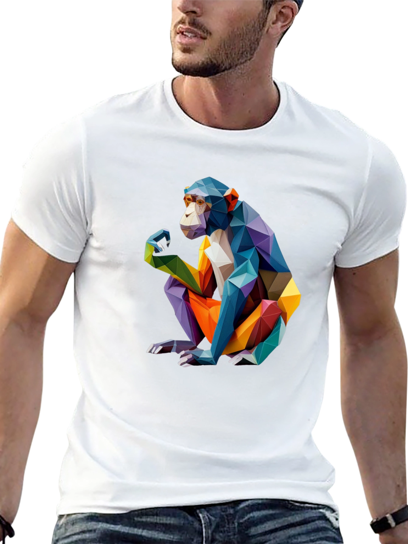 Black Geometric Monkey Graphic Black T-Shirt view 13