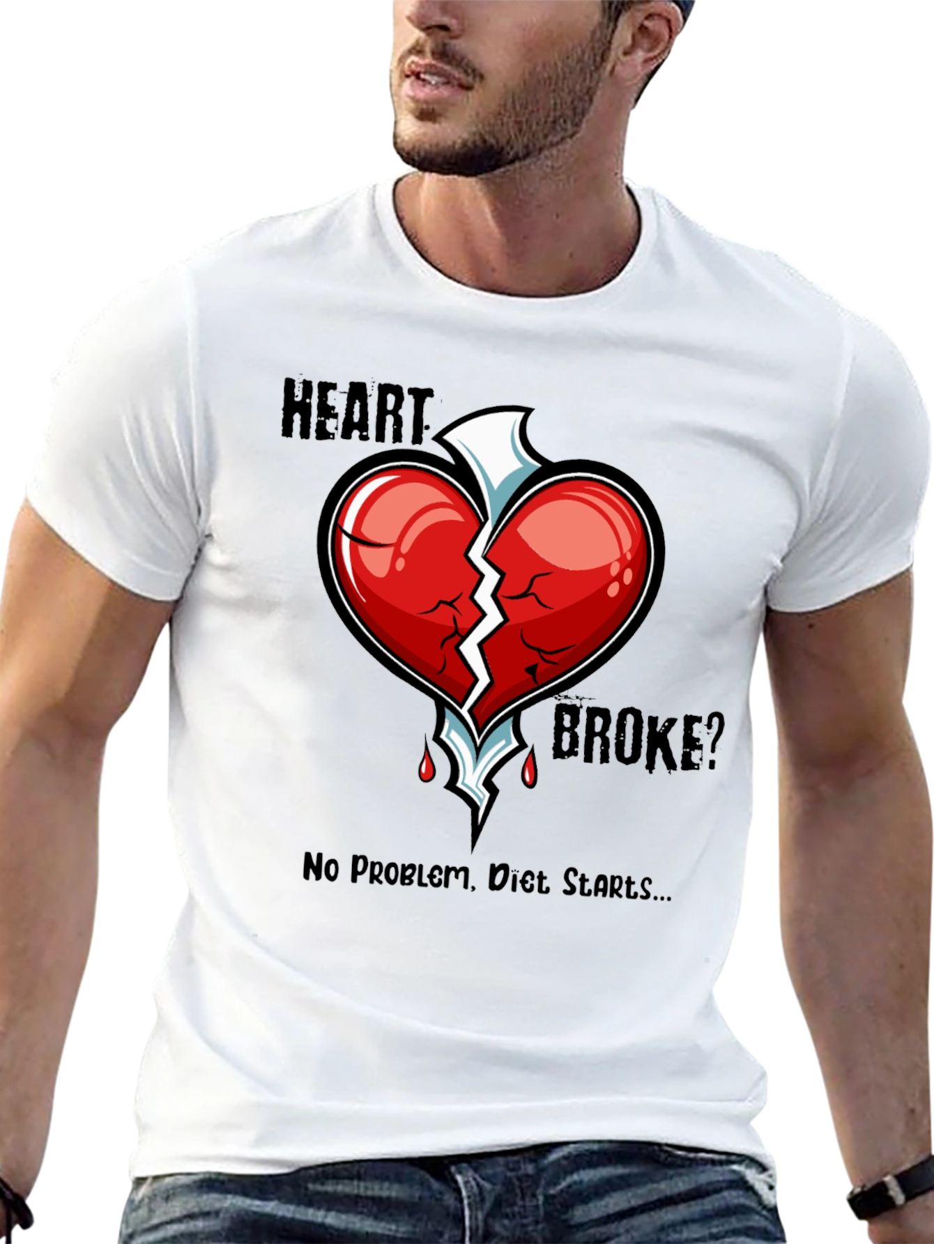 Black Heart Broke? Diet Starts T-Shirt - Funny Graphic Tee view 13
