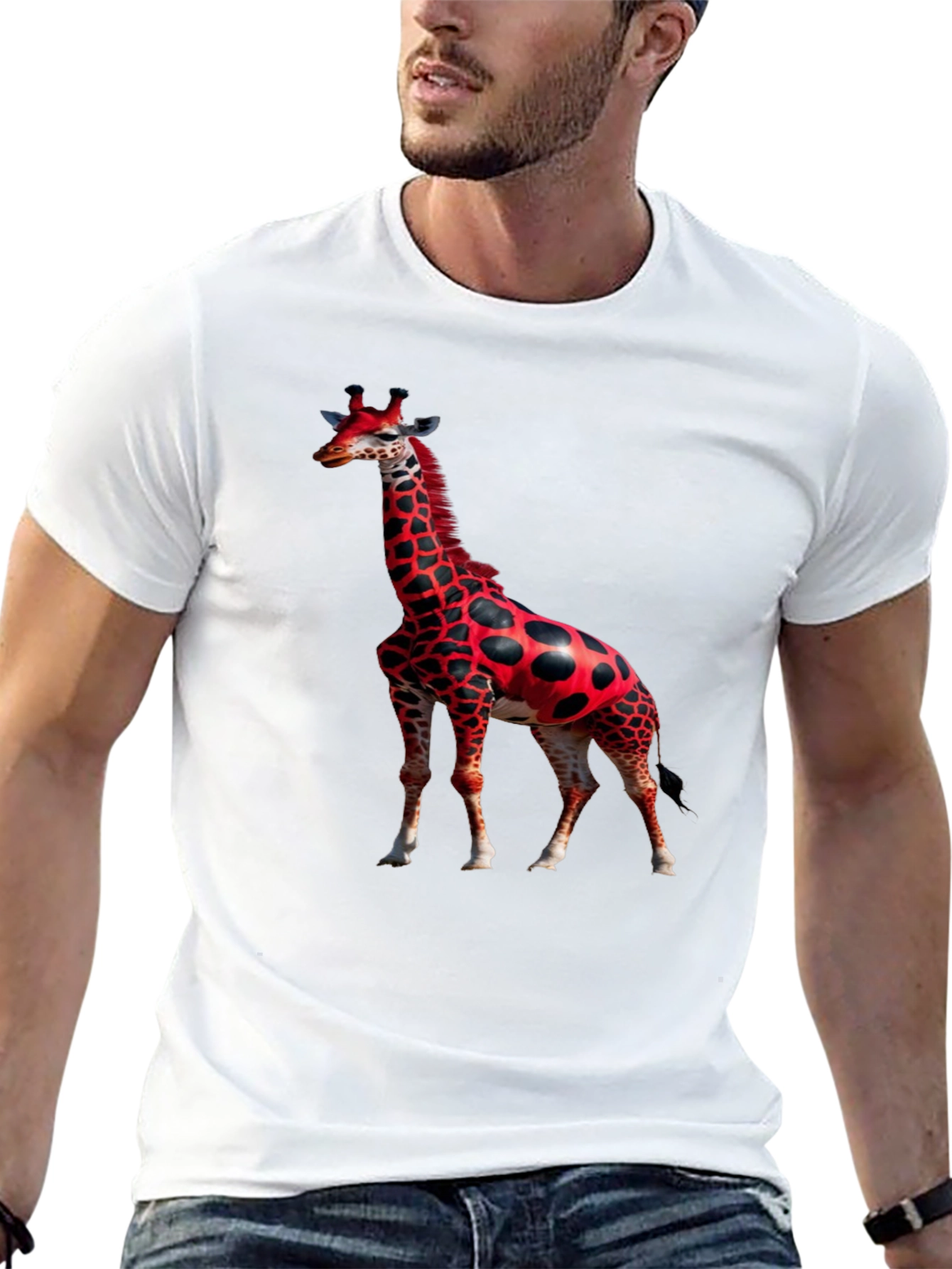 Black Red Giraffe Print Black T-Shirt view 13
