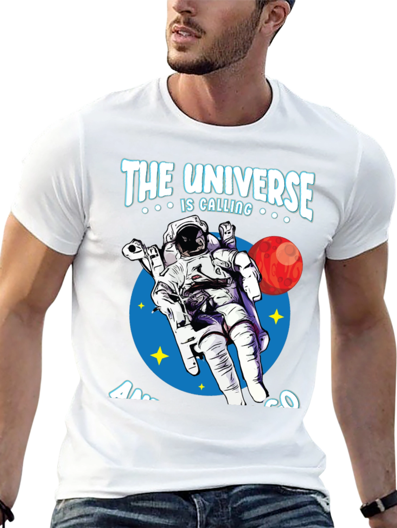 Black Universe Calling Astronaut Graphic Tee view 13