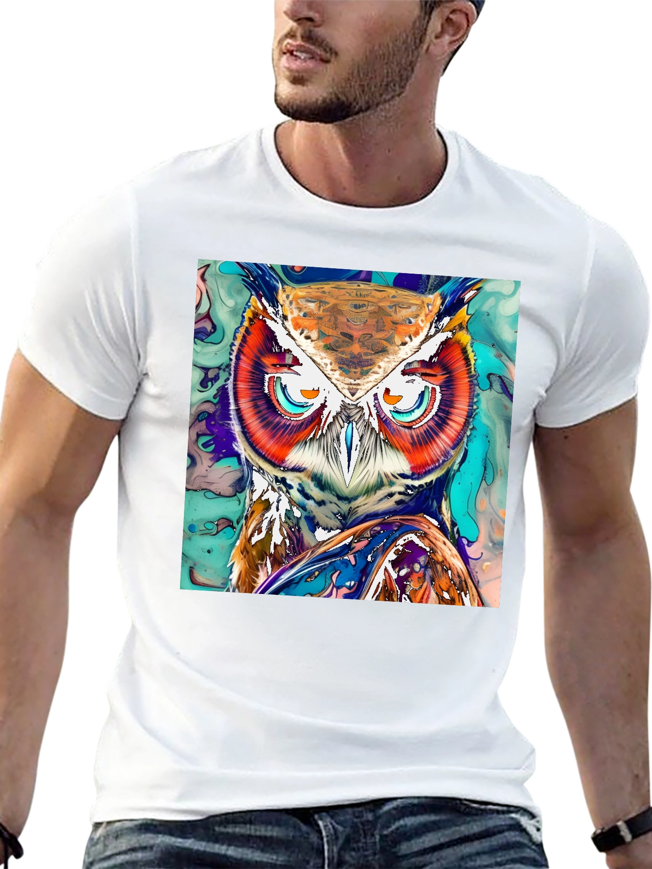 Black Artistic Owl Graphic Print T-Shirt view 13