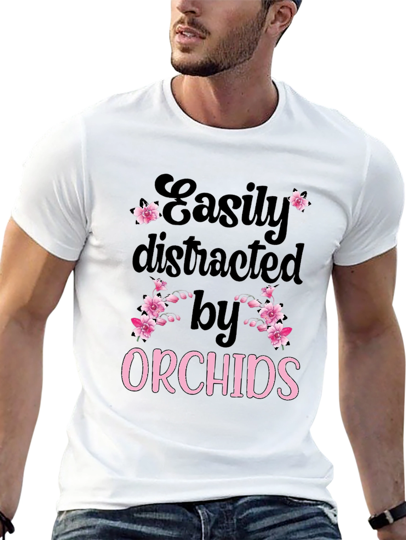 Black Easily Distracted by Orchids T-Shirt view 13