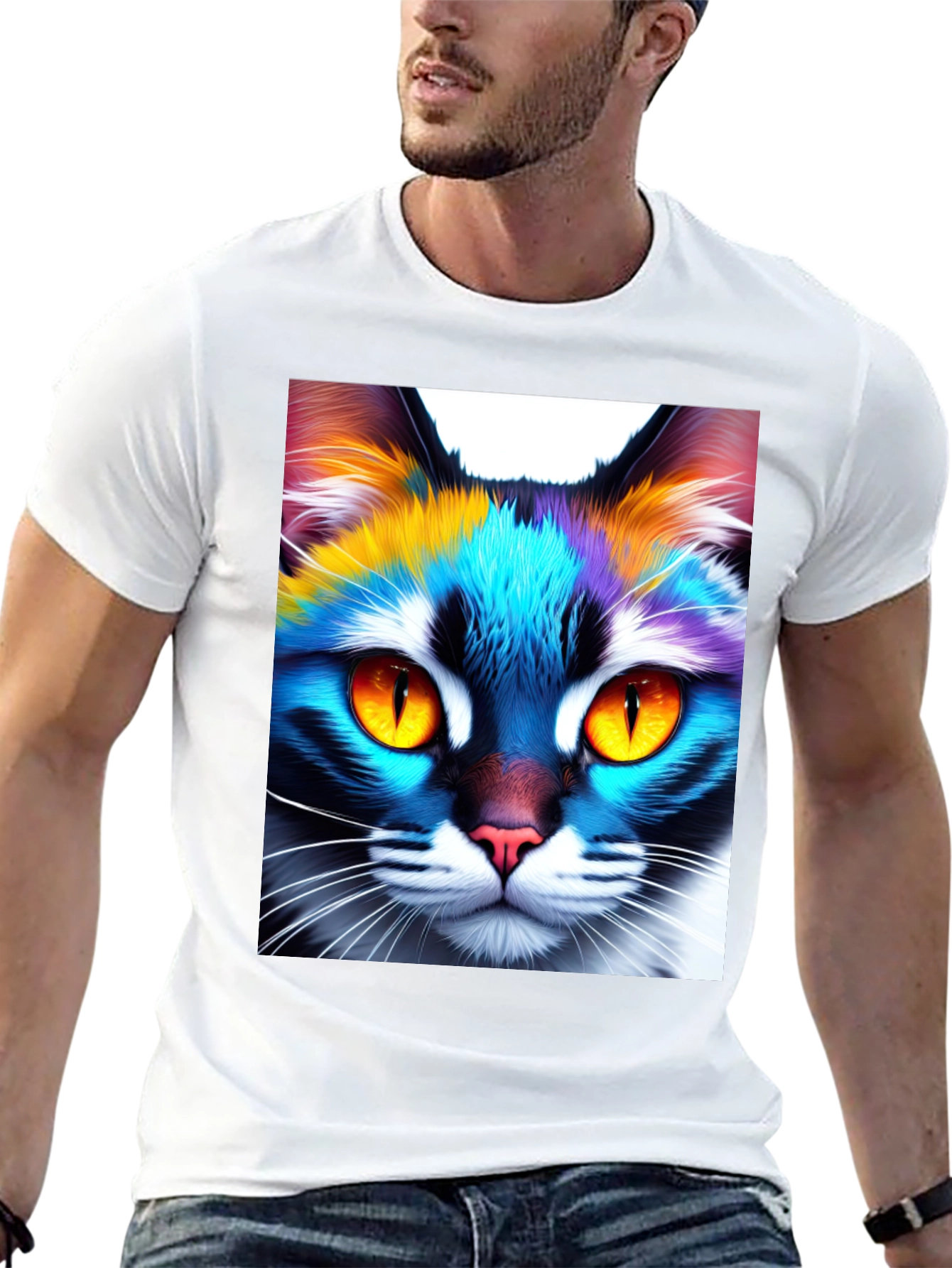 Black Colorful Cat Graphic Tee - Unique Unisex Design view 13