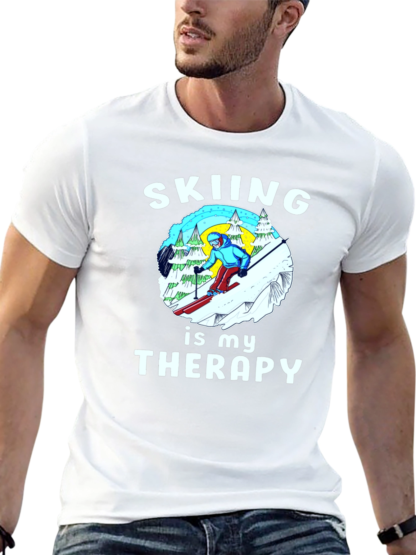 Black Skiing is My Therapy T-Shirt | Winter Sports Apparel view 13